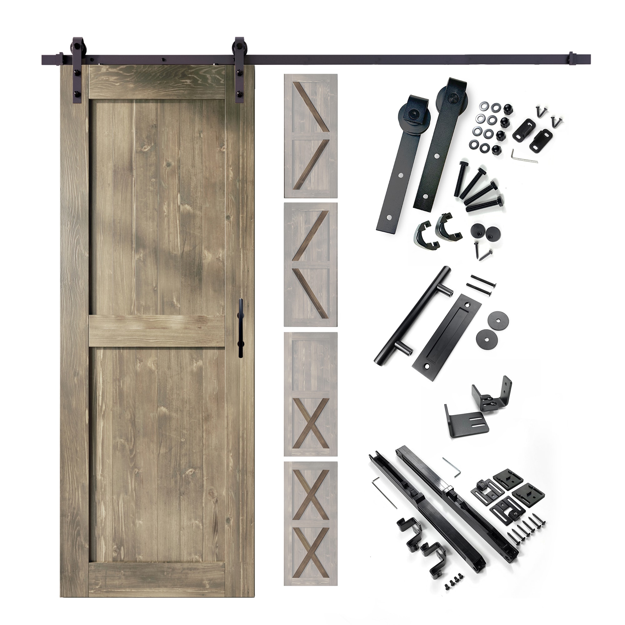 HOMACER YT1TGH079C-3880F-GR 38-in x 80-in Classic Gray Pine Wood Solid core Single Barn Door (Hardware Included)