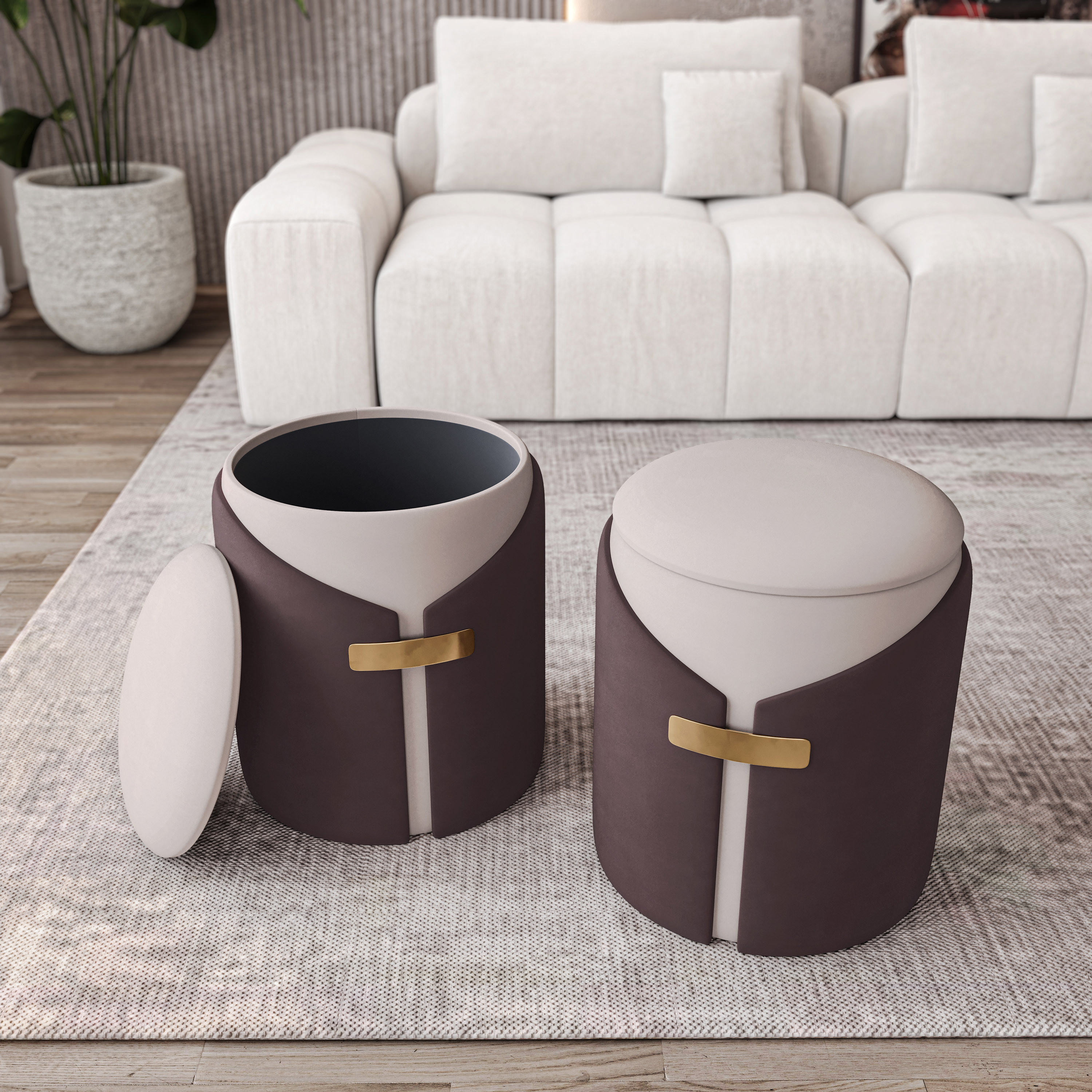 LOVMOR SF-R-B031P295187 Two-Toned Ottoman with Storage or Vanity Stool Brown