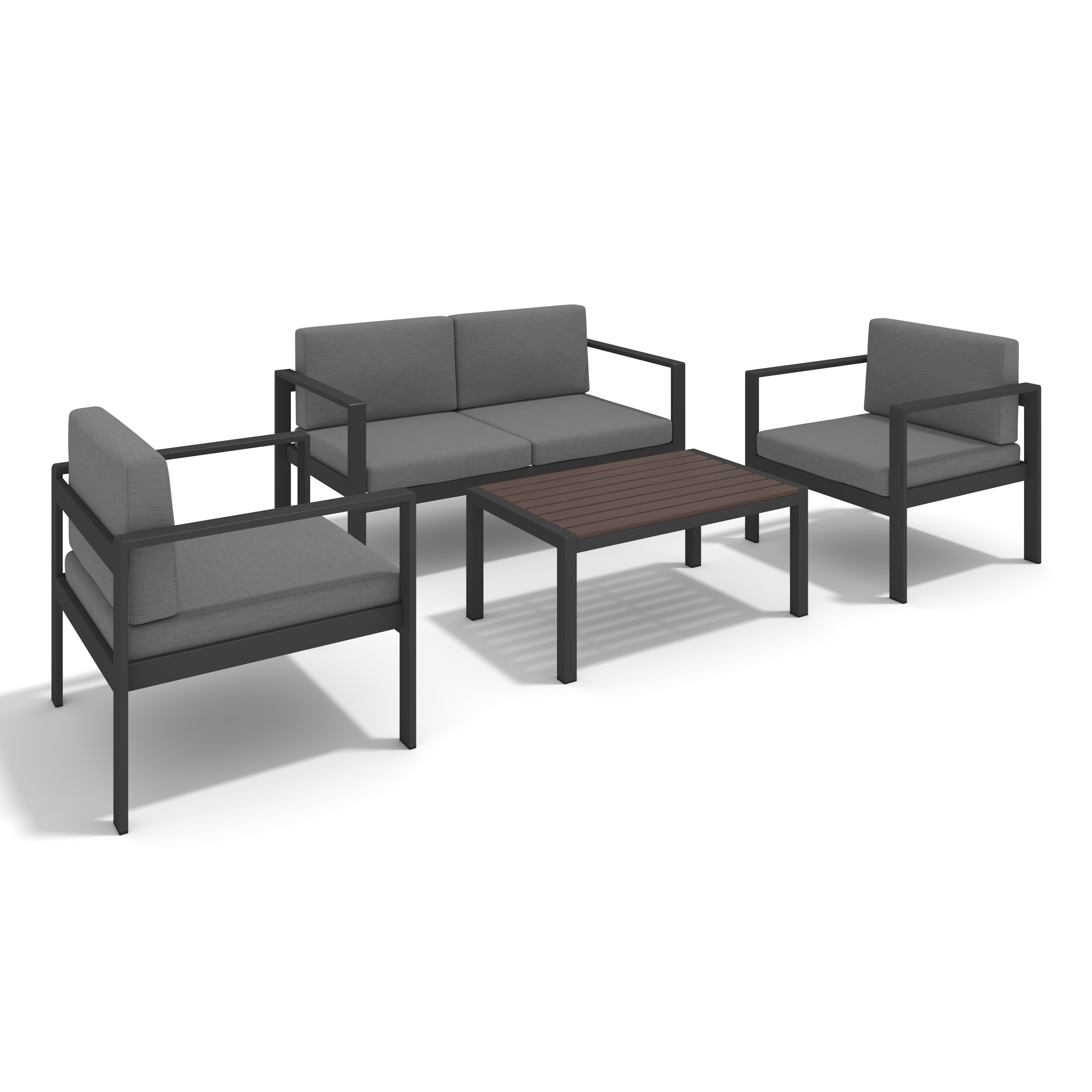 AHIOU HOME ZAAHG-8S00017SF Eureka 4-Piece Patio Conversation Set with Gray Cushions