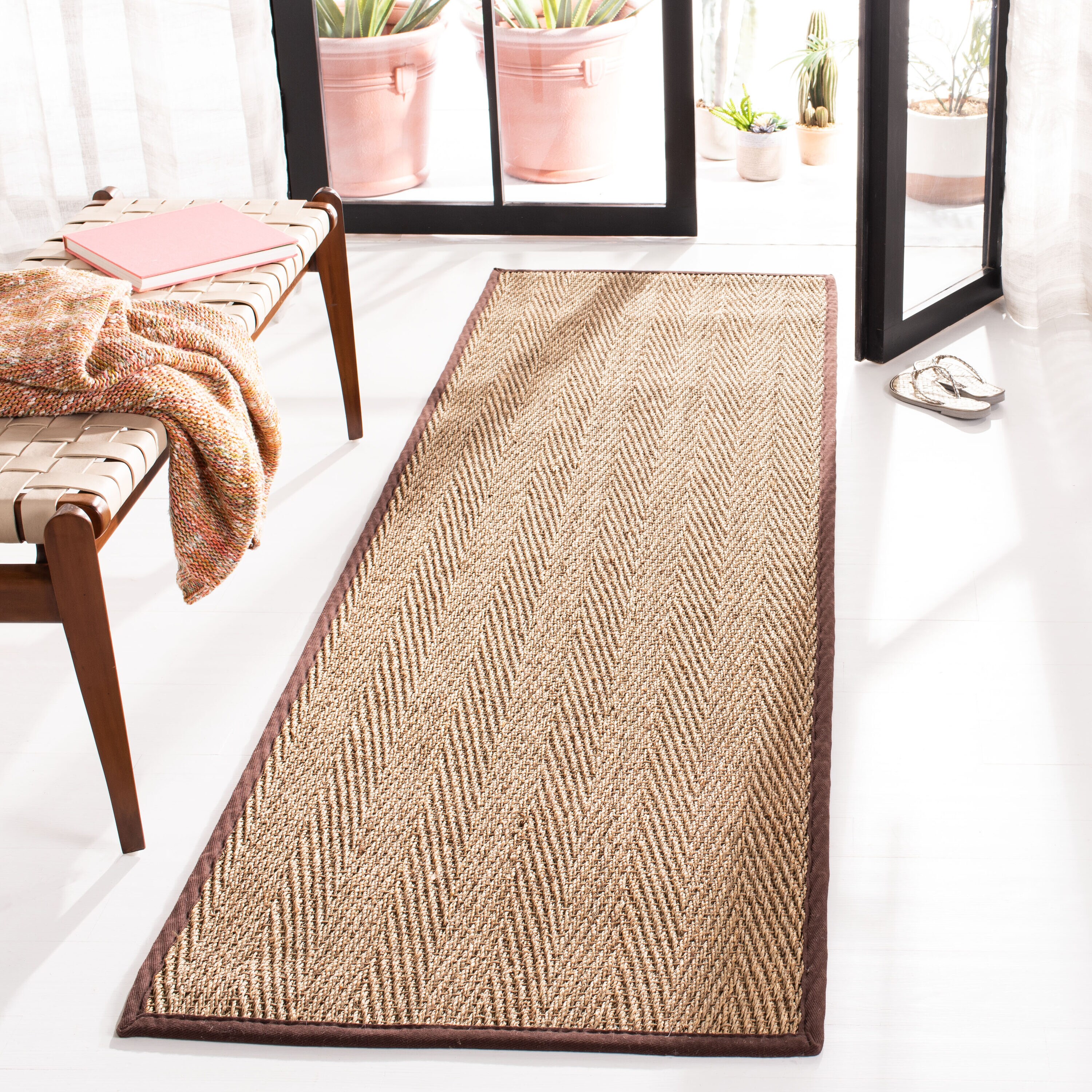 Safavieh Natural Fiber Montauk 3 x 8 Natural/Dark Brown Indoor Chevron ...