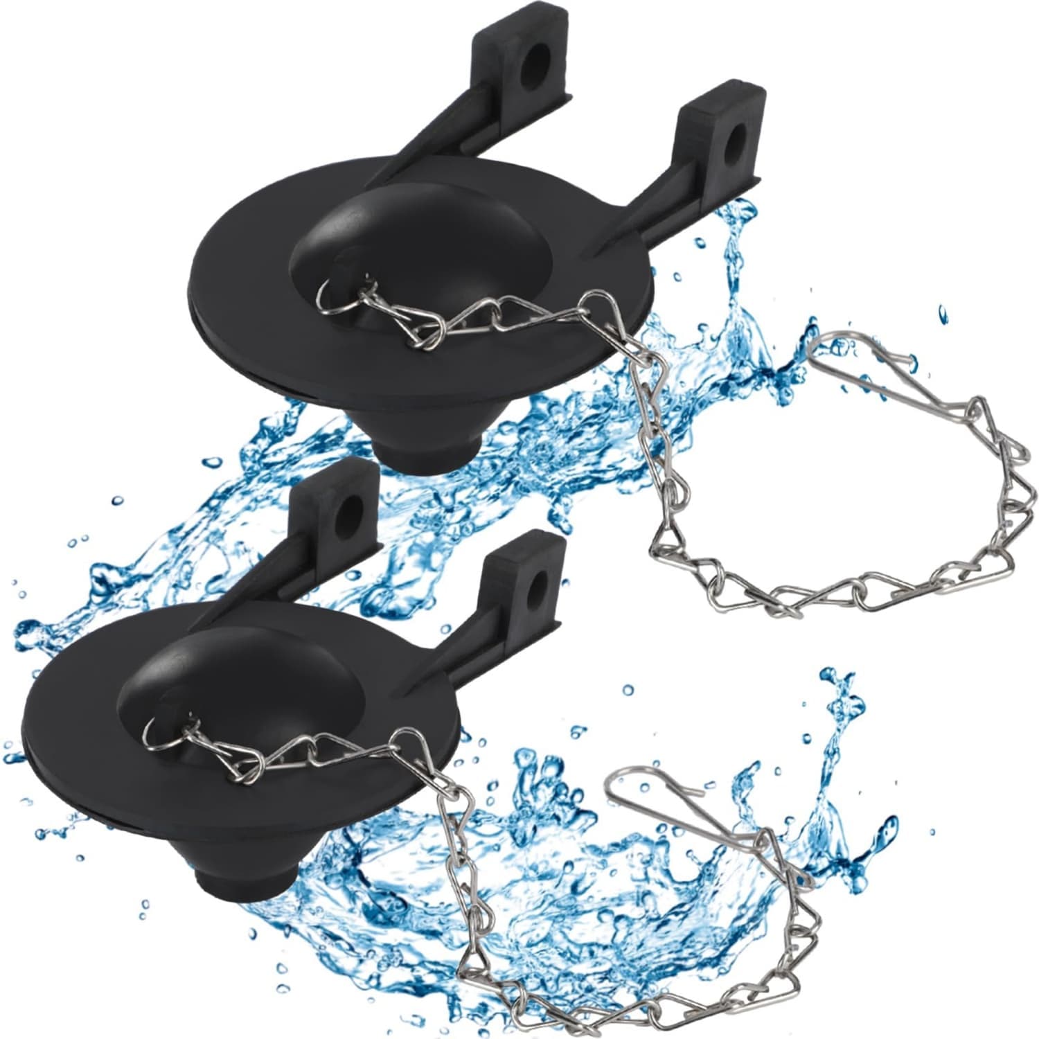 OGETFUUR 2-Pack 2-in Black Toilet Flapper Replacement Kit with Stainless Steel Chain for Toilet