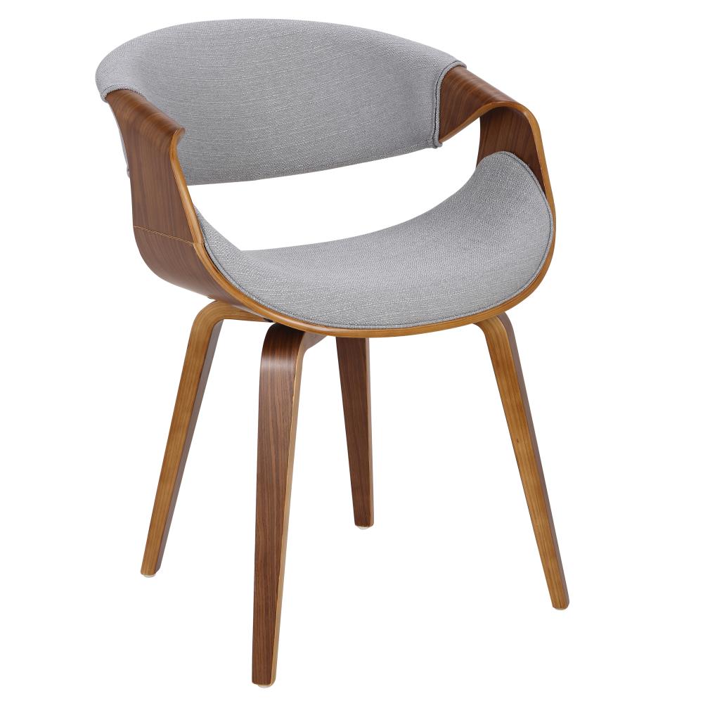 LumiSource CH-CRVNL WL+GY Curvo Midcentury Walnut Wood, Light Grey Fabric Accent Chair