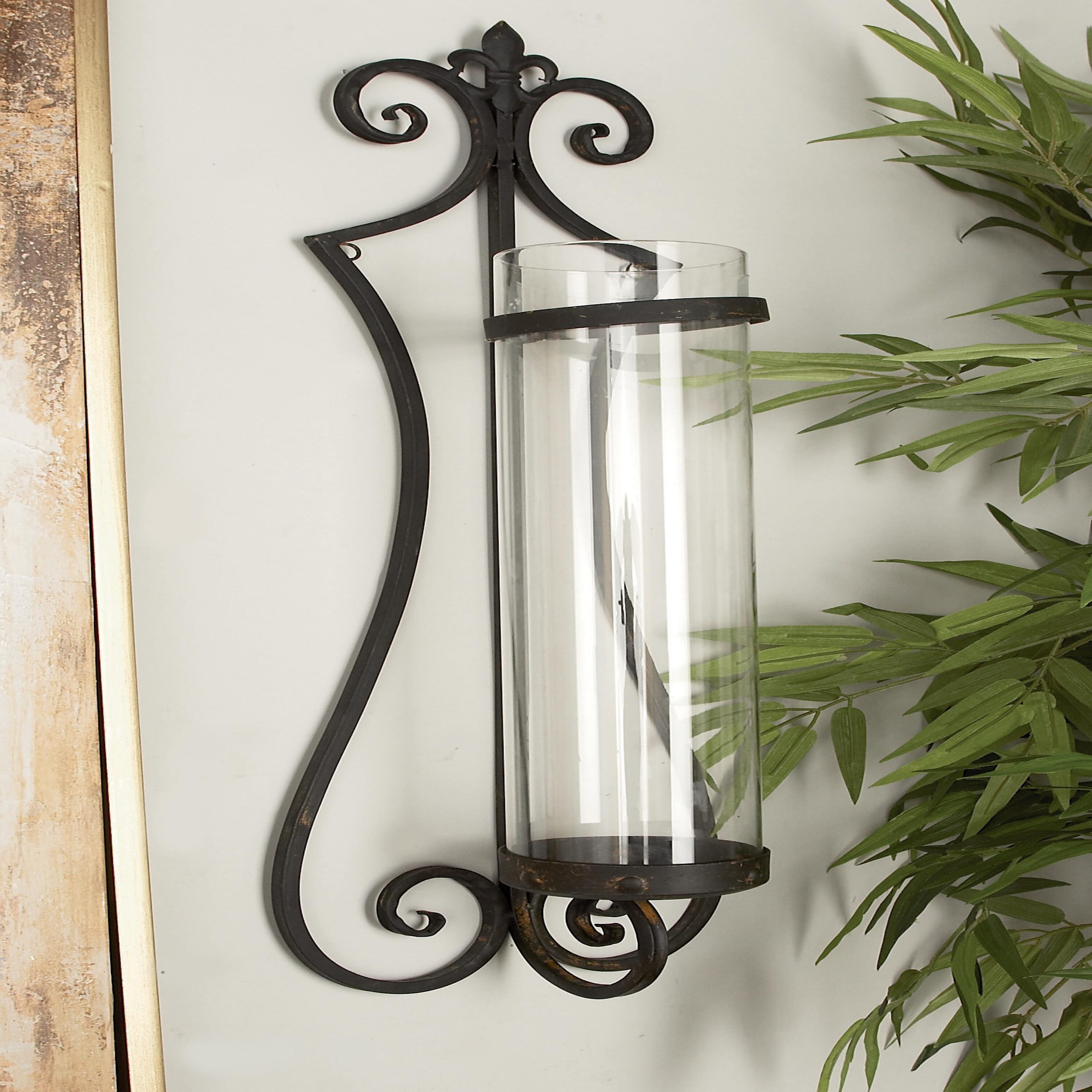 Elegant Black Metal and Glass 31" Traditional Hurricane Candle Lantern