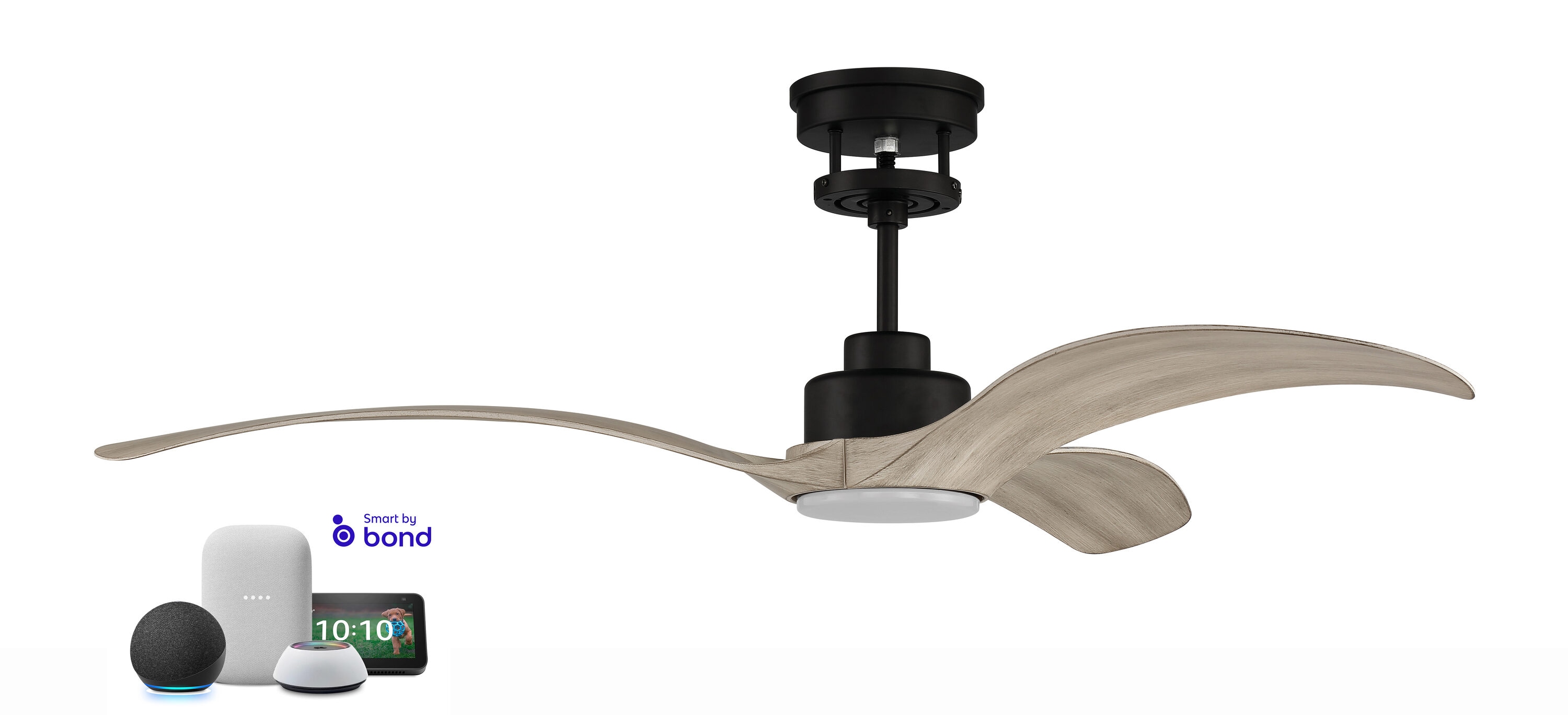 Craftmade MES60FB3 Mesmerize 60-Inches Flat Black with Driftwood Blades Indoor/Outdoor Downrod mount Smart Compatible Standard Ceiling Fan With Light and Remote ( 3 -Blade)