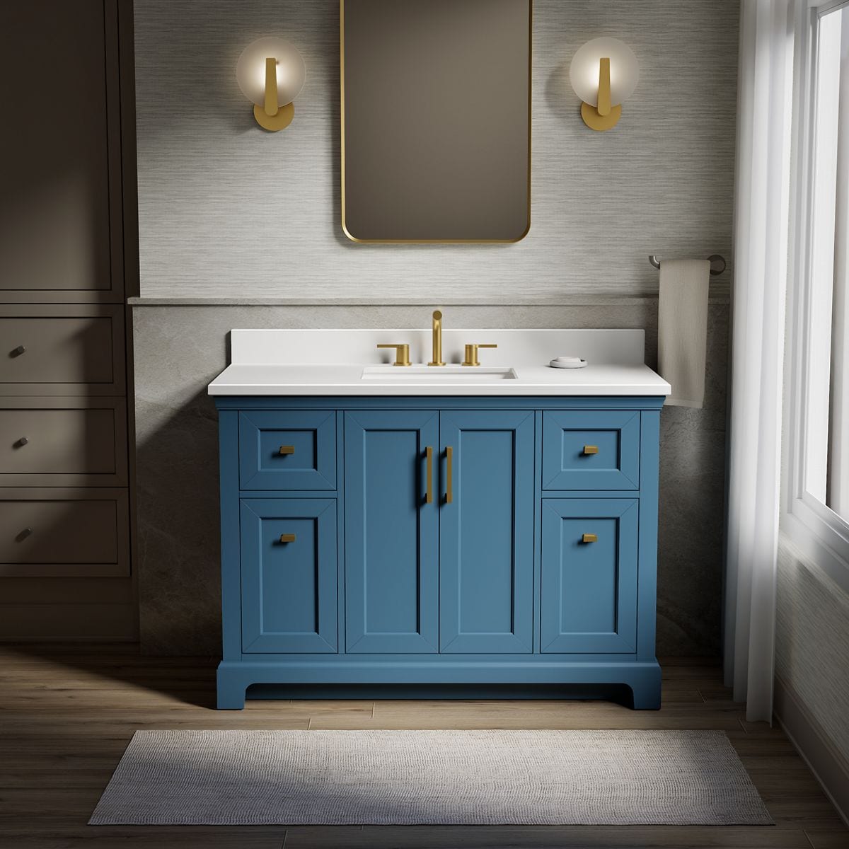 KOHLER 29262-BD1-TDB Charlemont 48-in Tidal Blue Undermount Single Sink Bathroom Vanity with Pure White Quartz Top
