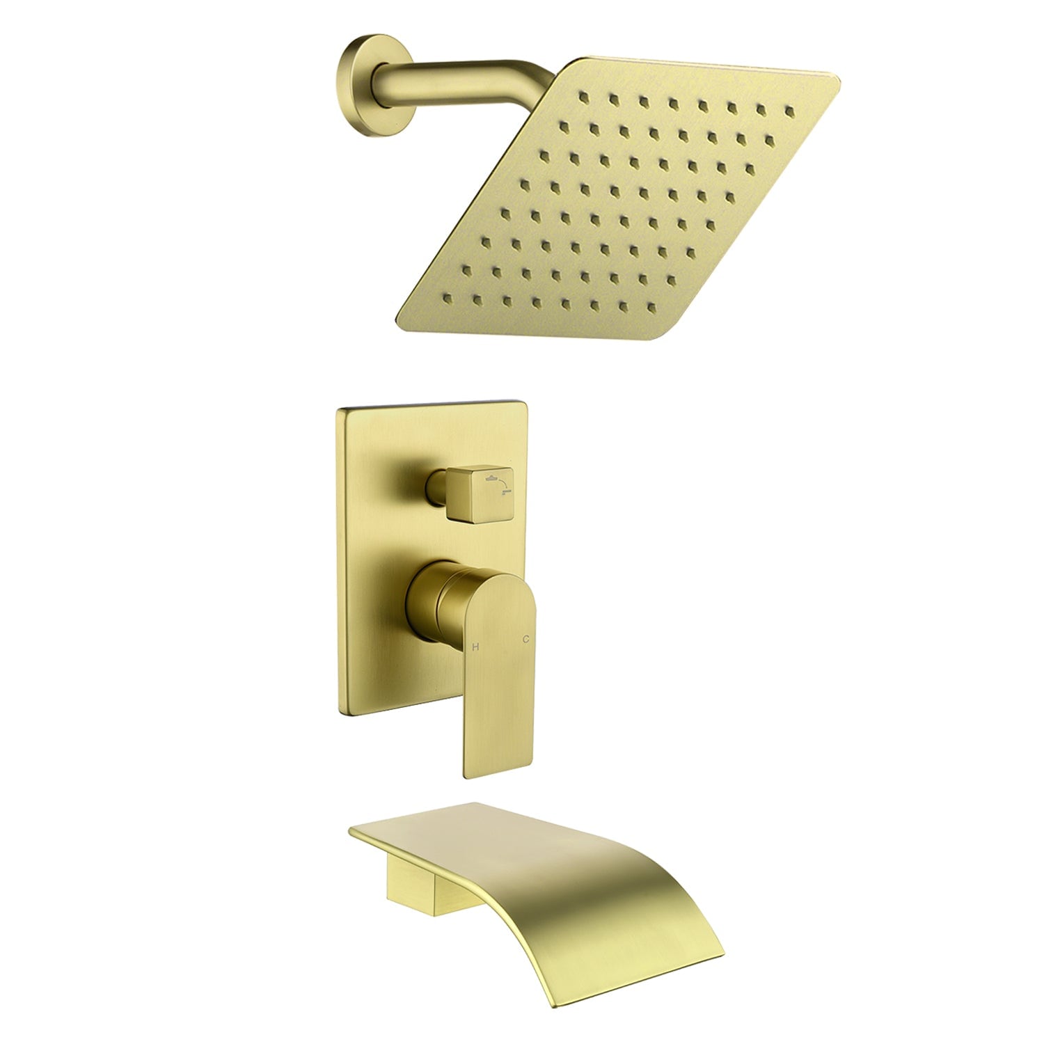 Boyel Living BL-33011BG Single Handle 1 Spray Tub and Shower Faucet with 8 Inch Square Fixed Shower Head in Brushed Gold Valve Included