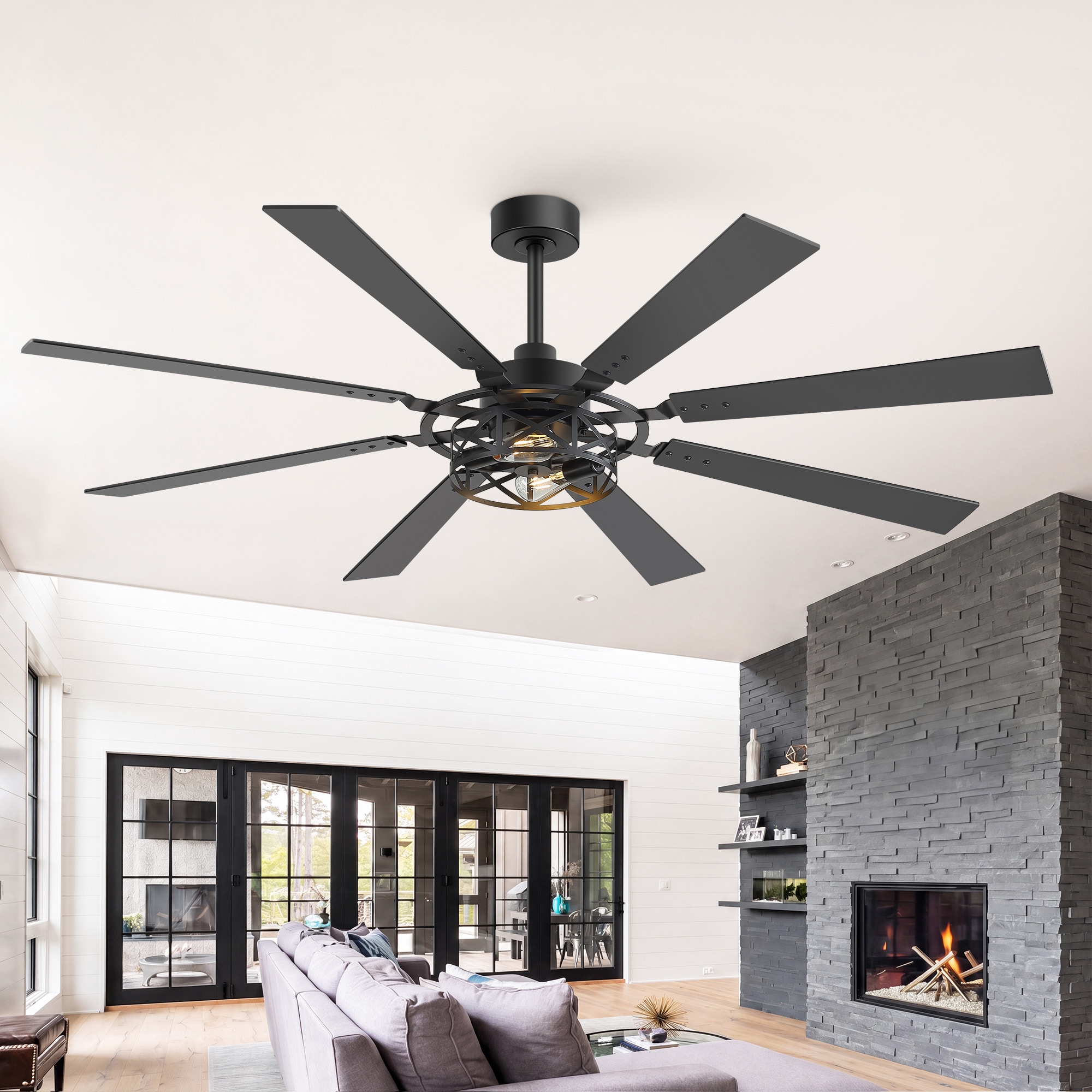 Flashwind 65-in Black Traditional Downrod Mount Ceiling Fan With E26 Light Kit and Remote Control Included 8 Blade