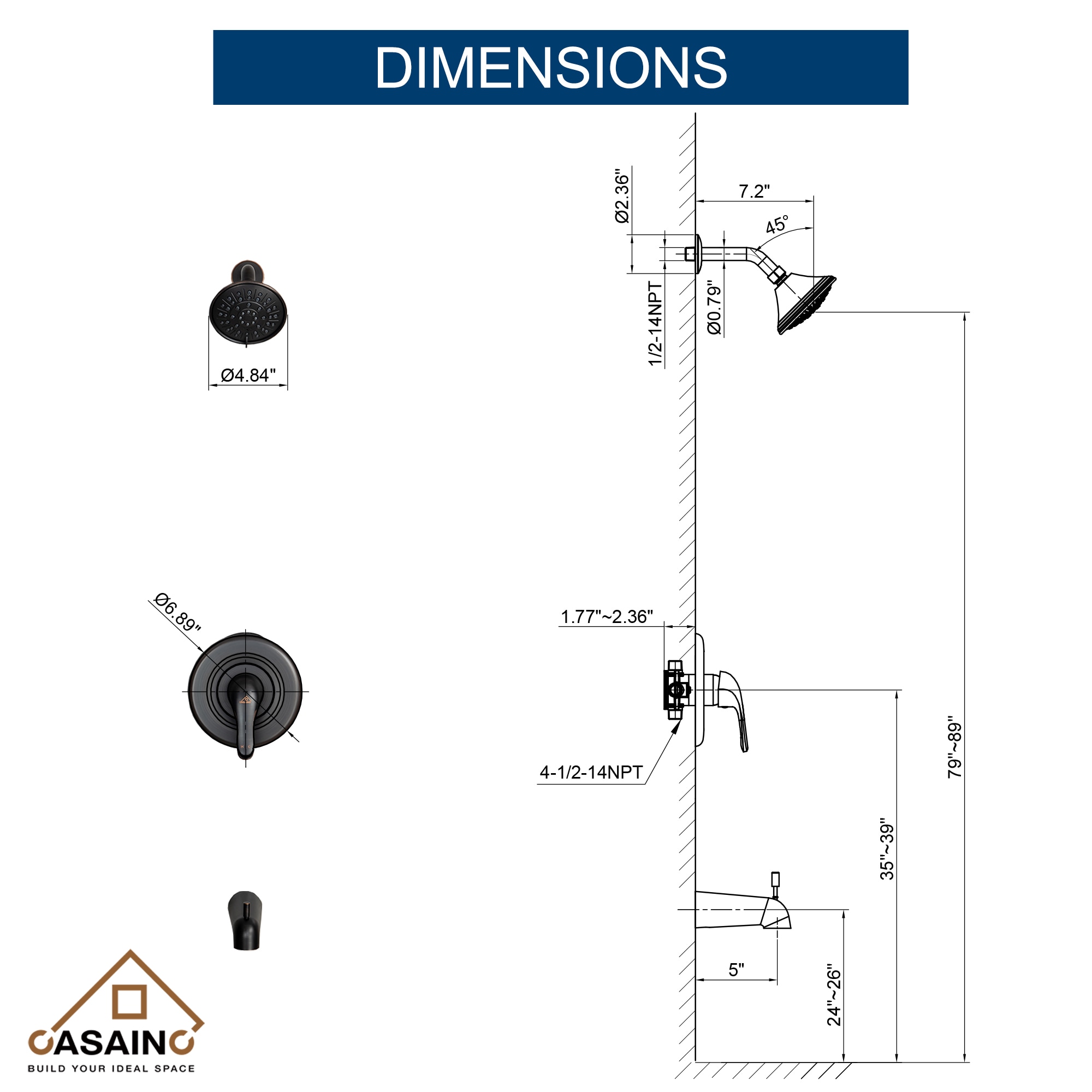 CASAINC Oil Rubbed Bronze 1-handle Multi-function Round Bathtub and Shower  Faucet Valve Included in the Shower Faucets department at Lowes.com