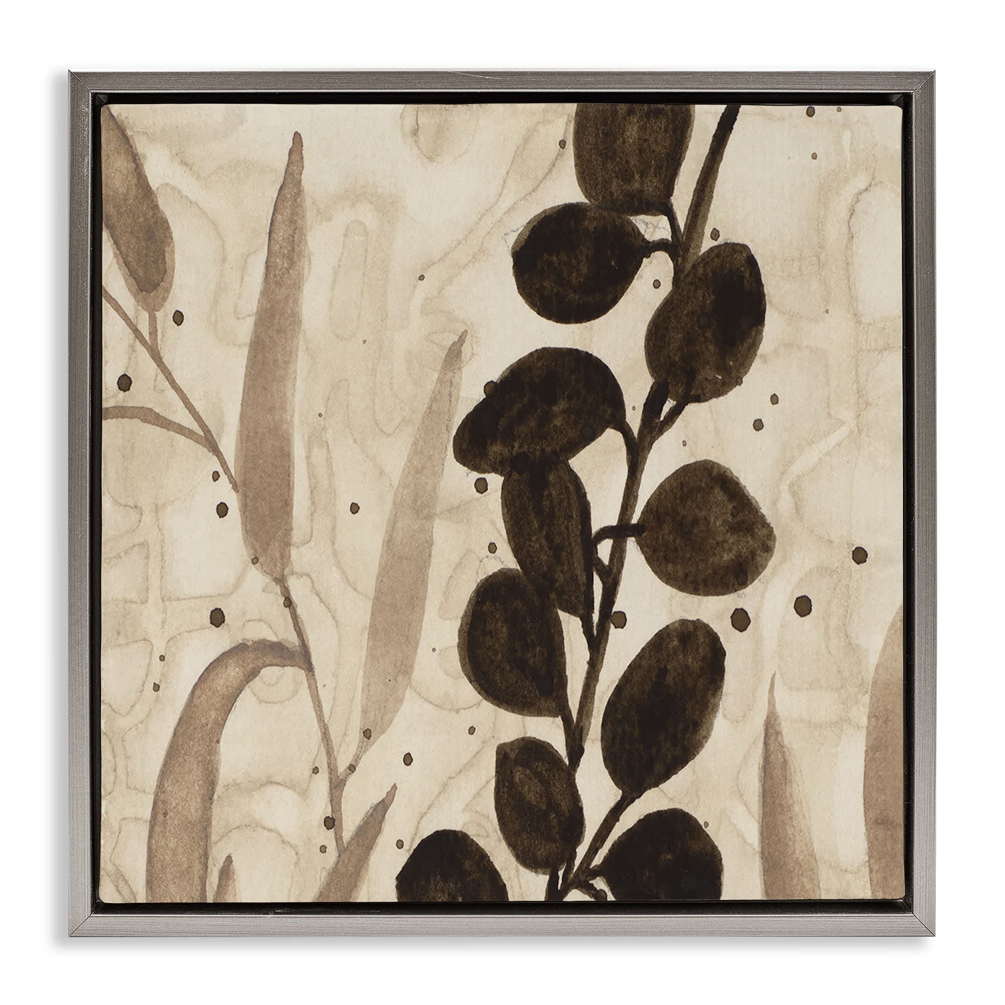 Stupell Industries BT-267-FFL-24X24 Asymmetrical Natural Leaves Floating Frame design by Krinlox