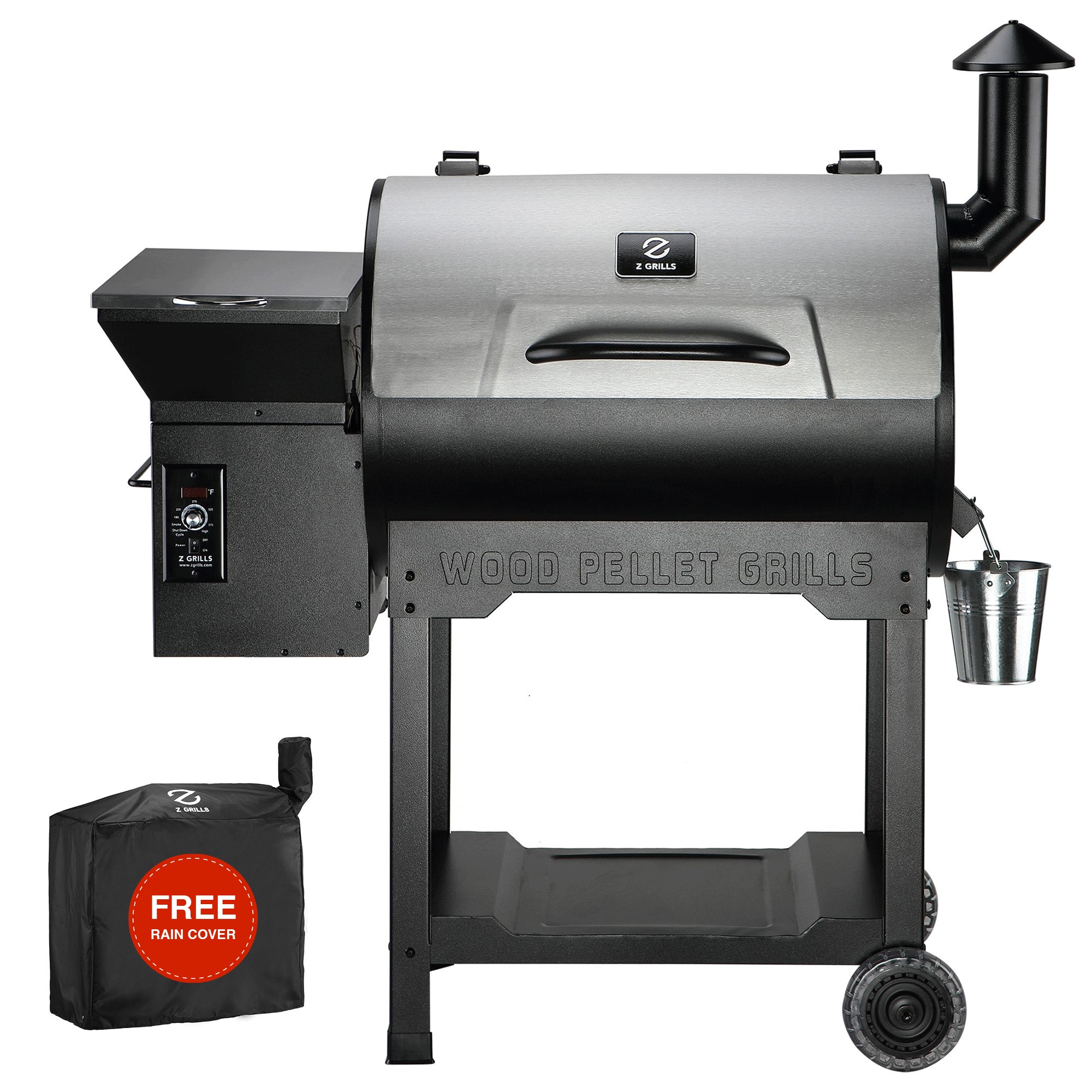 Z GRILLS Wood Pellet Grill, 8 in 1 BBQ Smoker with Foldable Front Shelf,  Ash Cleanout System, Rain Cover, 1056 sq.in Cooking Area for Outdoor BBQ