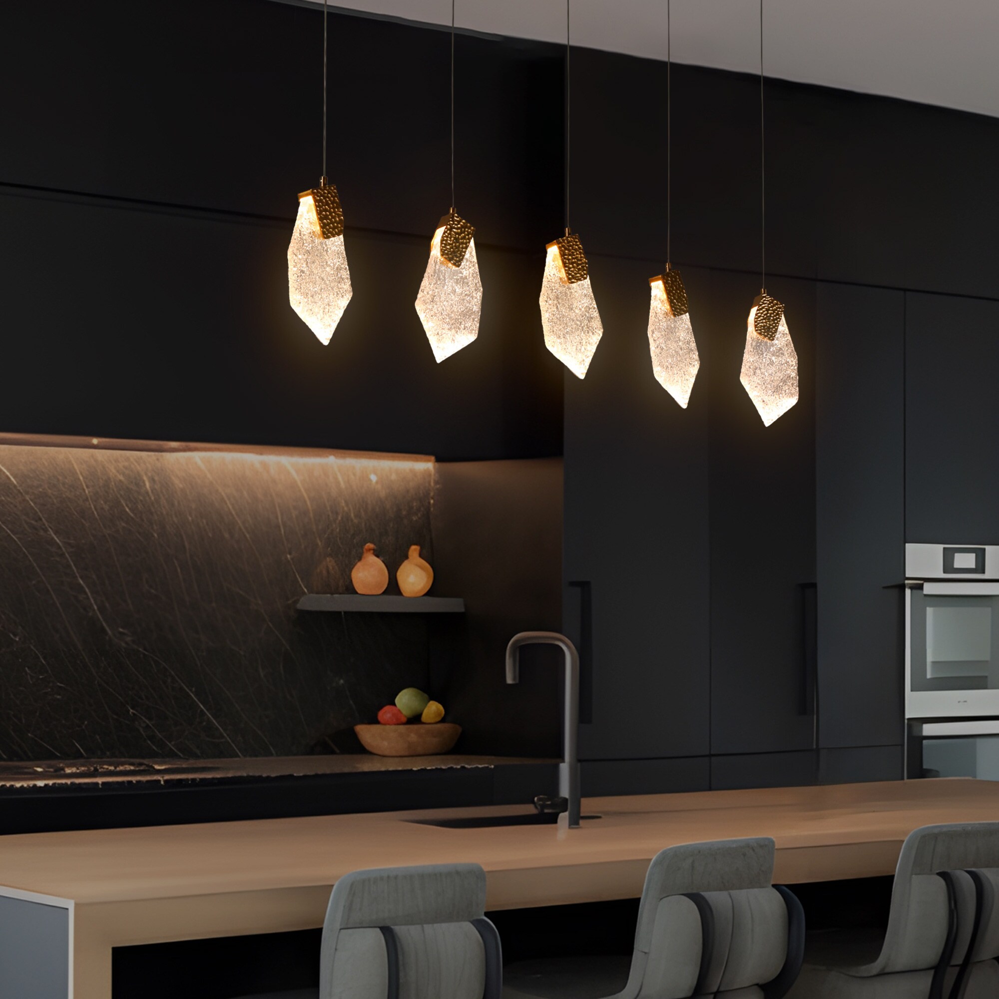 LNC UQUUJRLWS11804G9 Marvinbell 5 -Light Polished Gold and T extured Resin Modern/contemporary Linear Integrated LED Large Hanging Pendant light