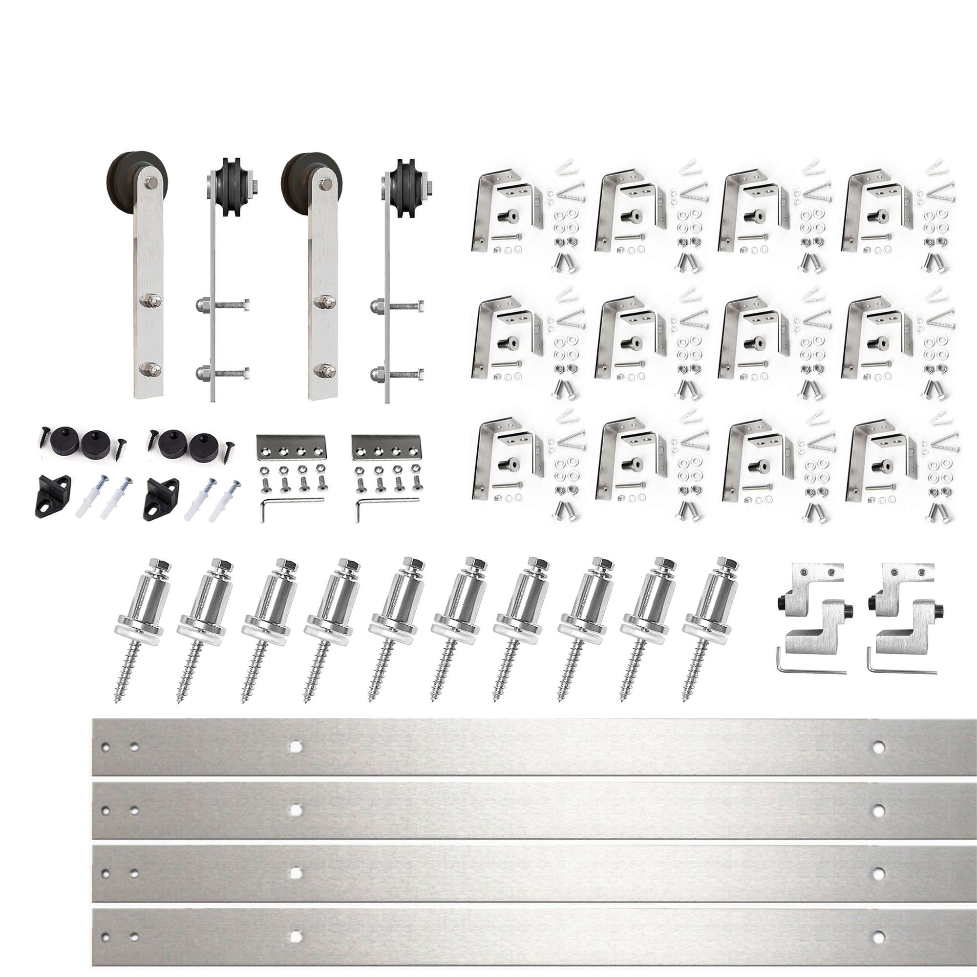 HOMACER ZT4DNZ180C 180-in Brushed Brushed Nickel Indoor I-strap Double bypass Barn door hardware kit