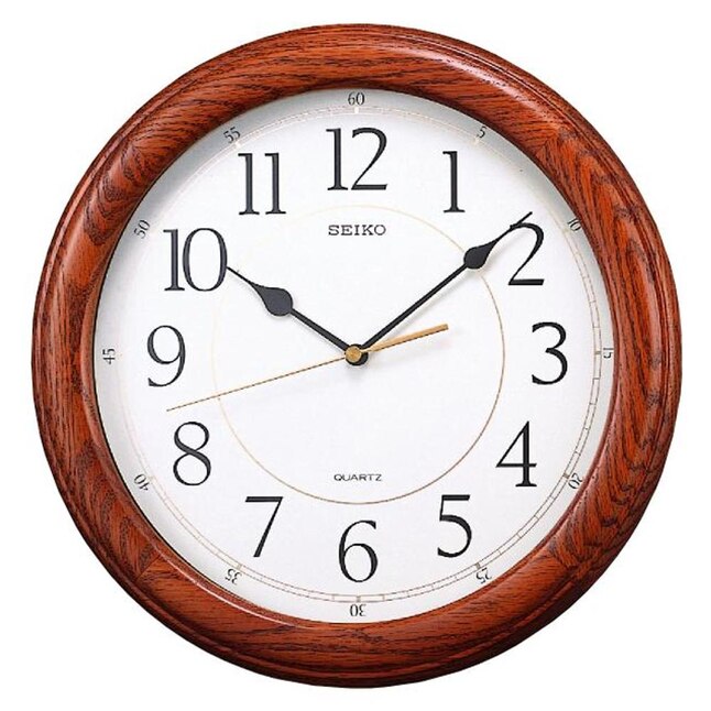 Seiko Oak Wood 13 in L Round Dark Brown Indoor Wall Clock with Quiet ...