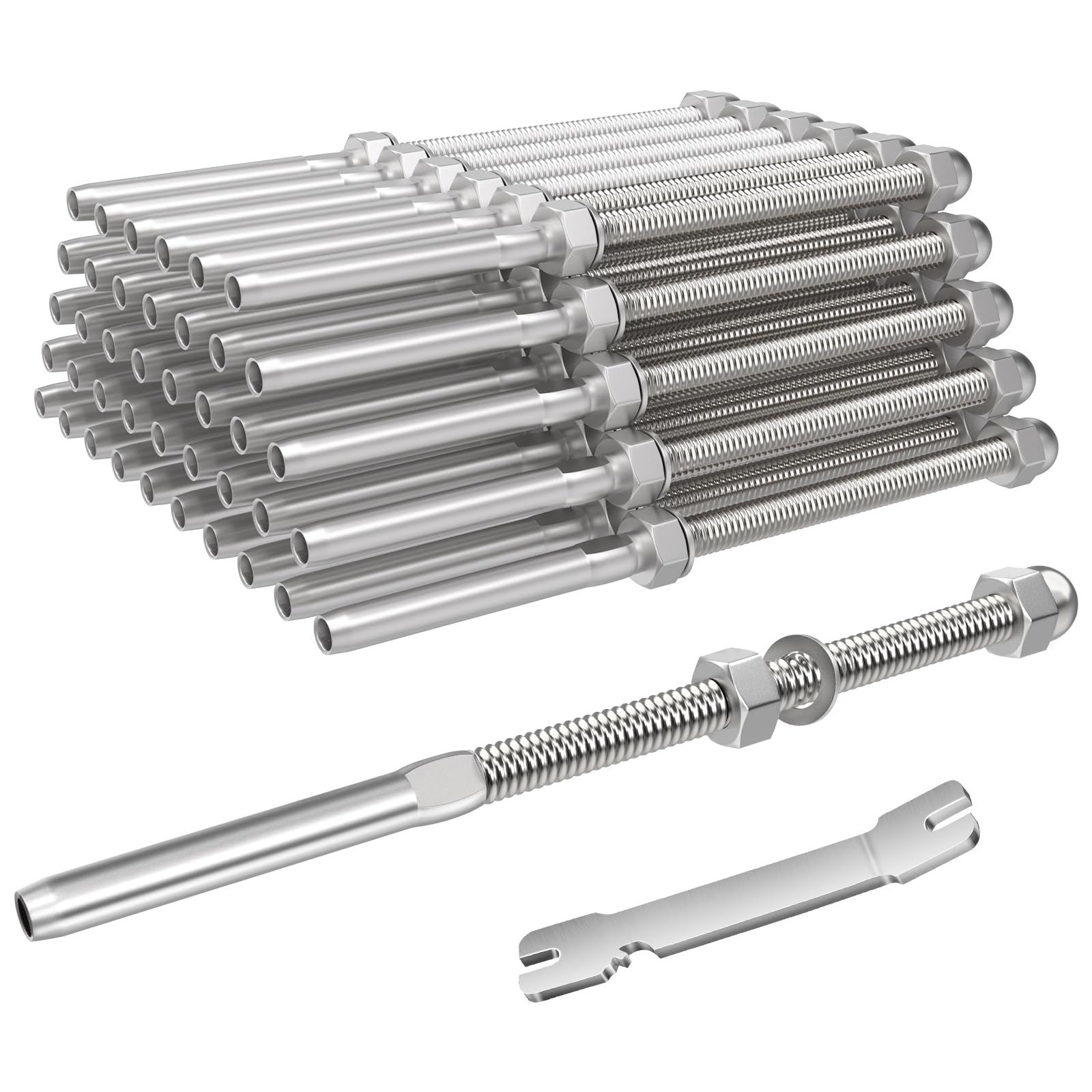 ITOPFOX  20 pack six inch threaded stud tension end fitting terminal for deck cable railing T316 stainless steel for wood or metal posts fits one