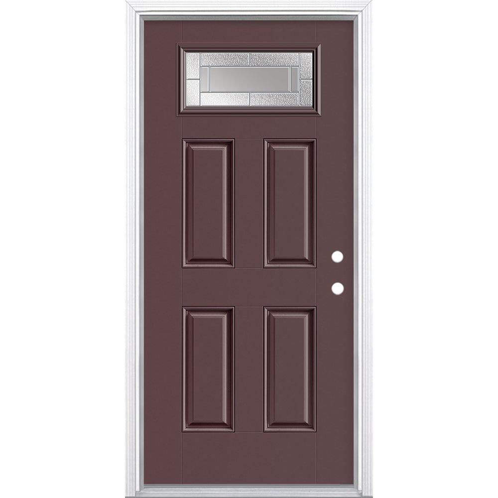Masonite 3420021 Focus 36-in x 80-in x 4-9/16-in Fiberglass 1/4 lite Left-hand inswing Currant Painted Prehung Front Door with Brickmould Insulating core