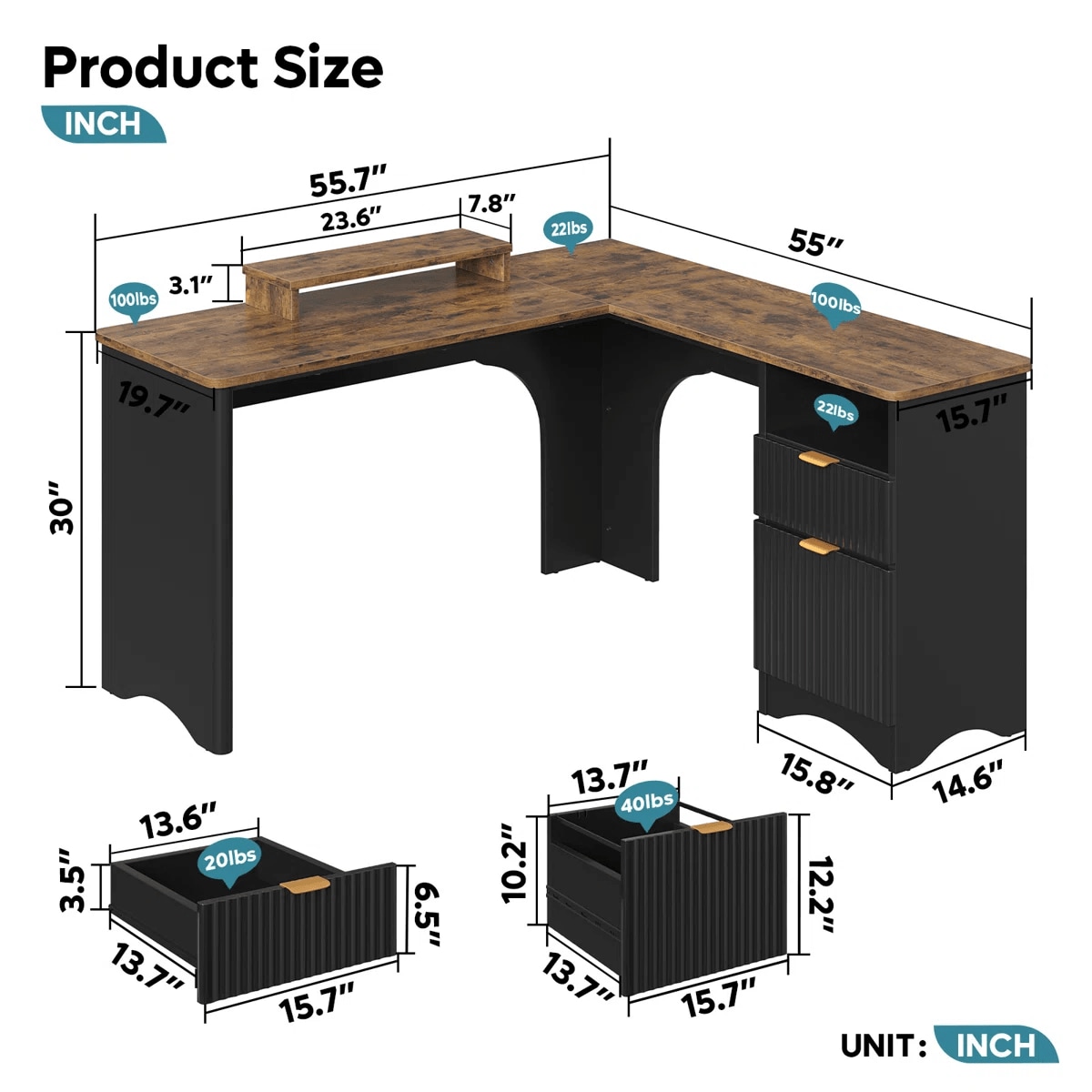 Bestier LOW-H106314M-RST desks - View #4
