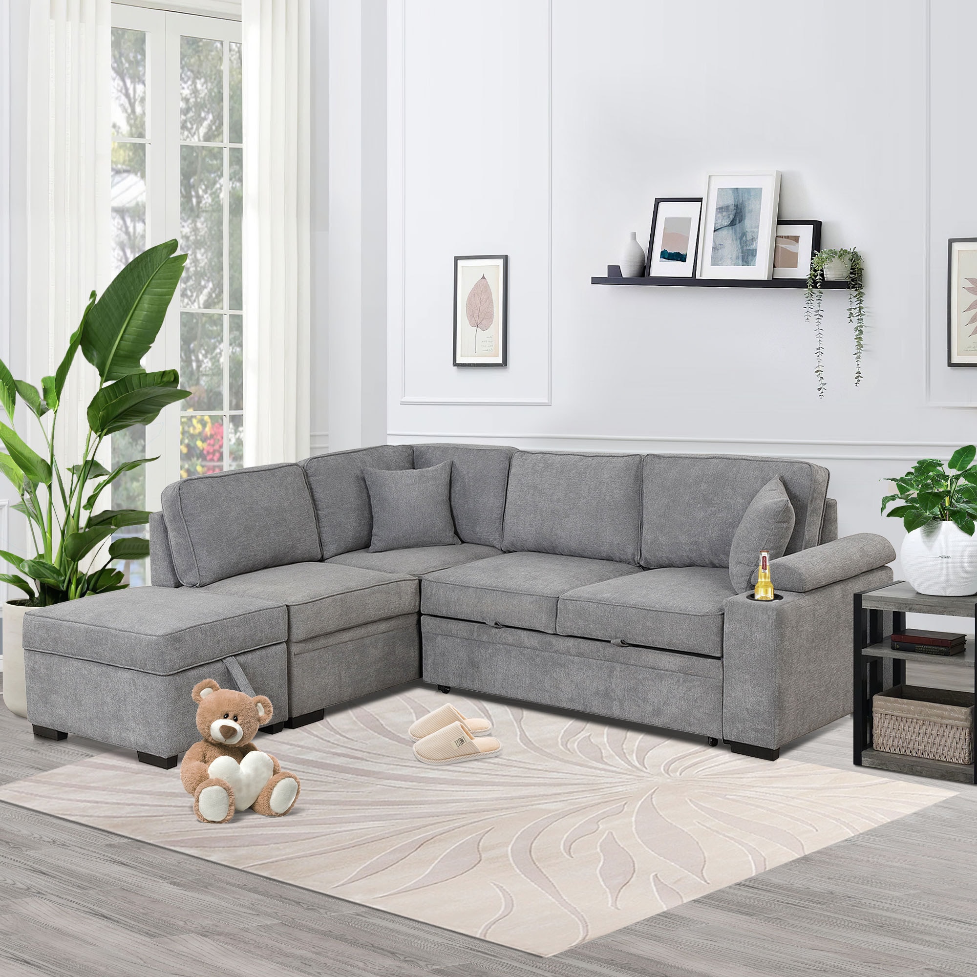 ModernLuxe - 75.70-in W Modern Gray Faux leather Sofa