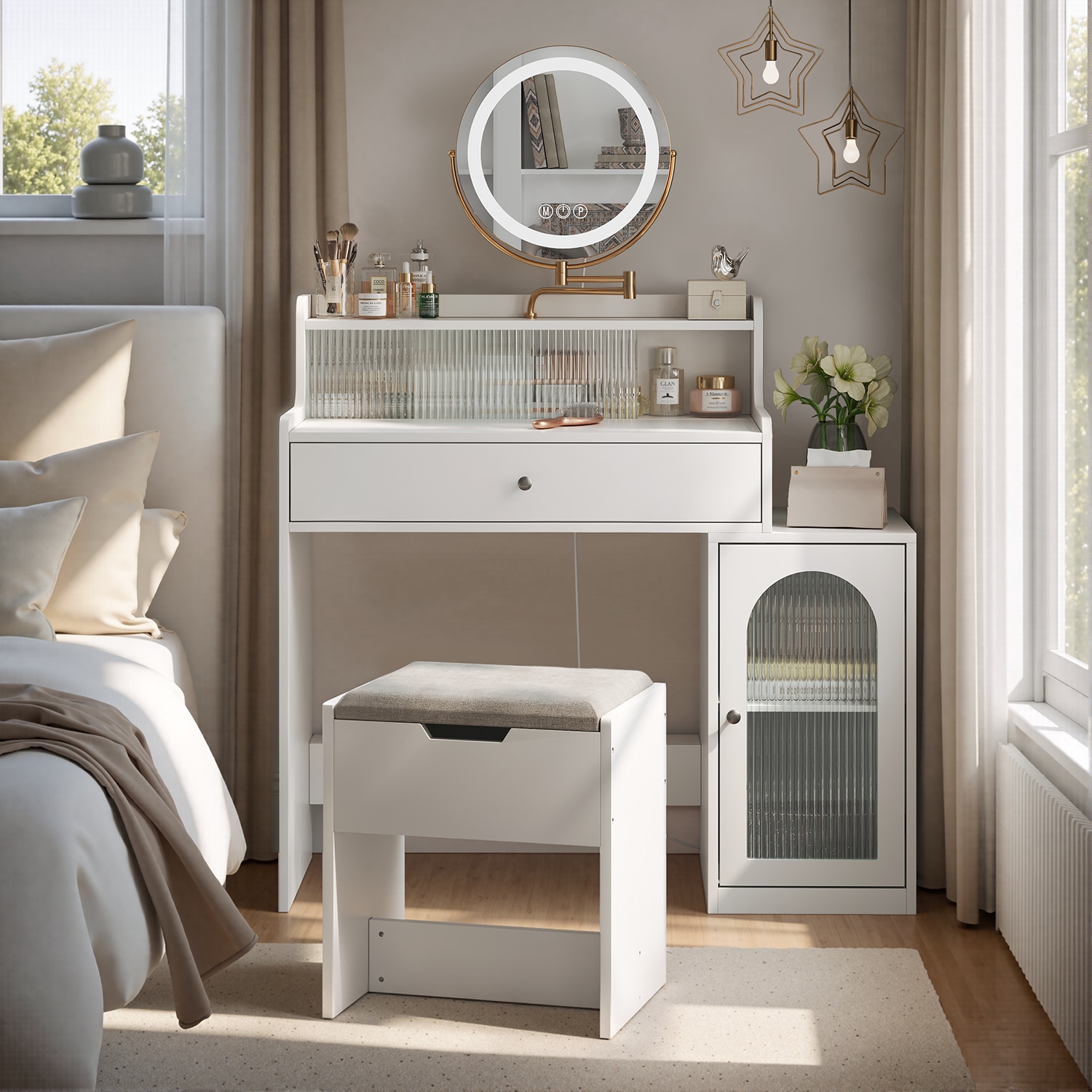 GZMR GZ-MIR9479 38.5-in Antique White Makeup Vanity