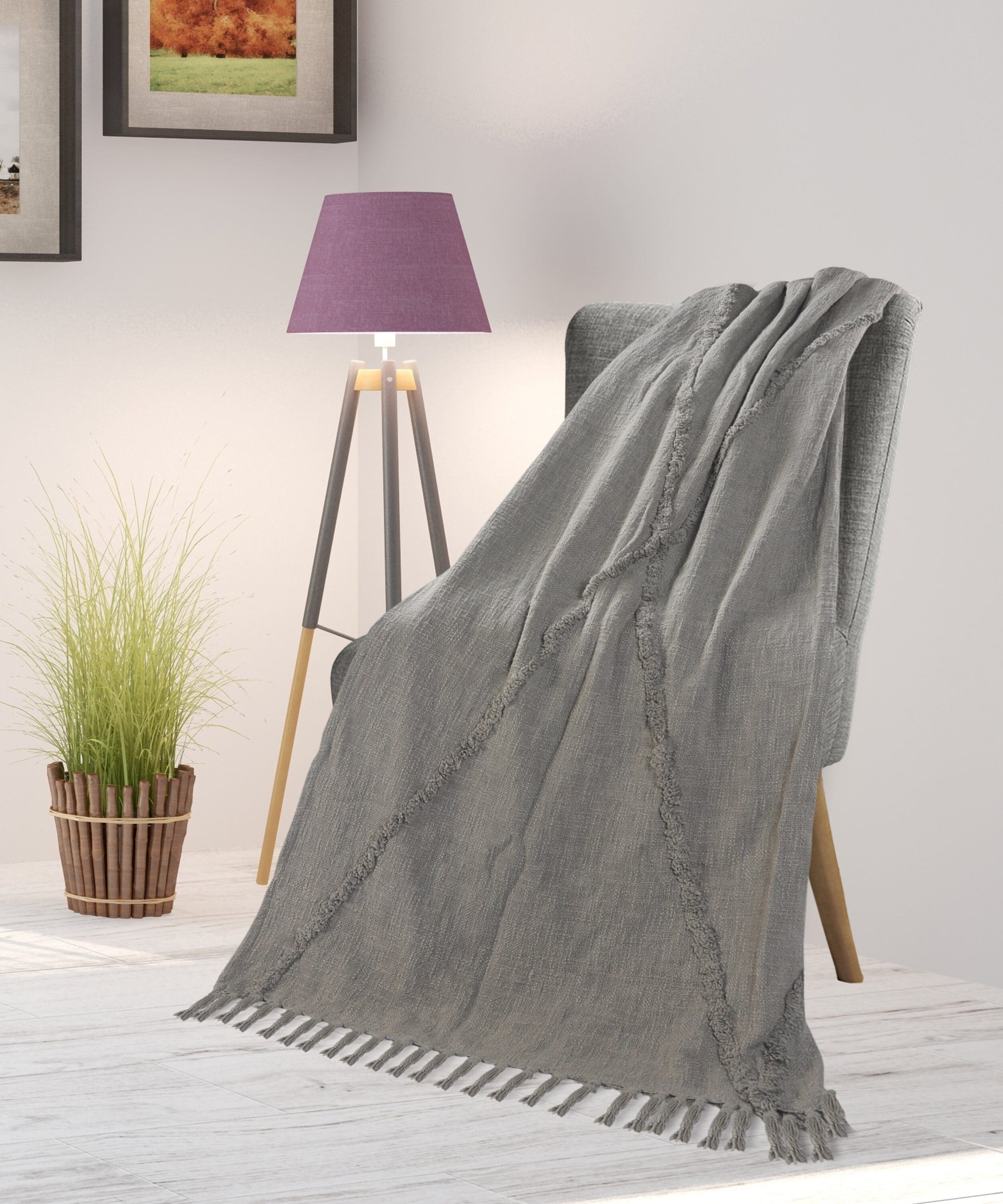 Light Gray Knitted Cotton Throw Blanket 50" x 60"