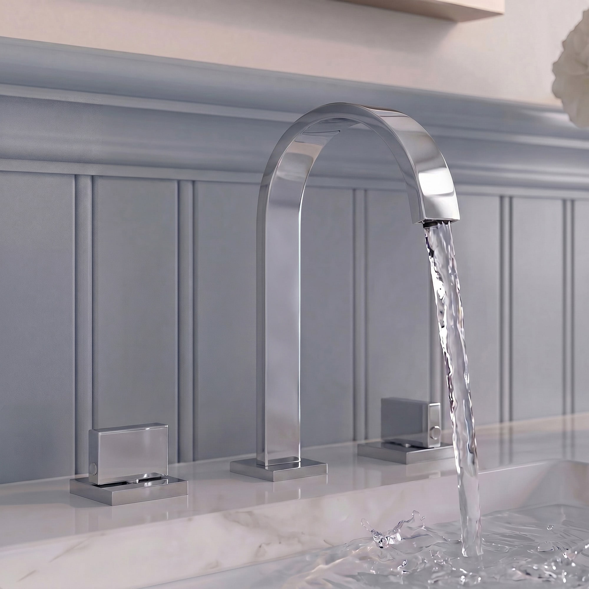 GRANDJOY Chrome Widespread Bathroom Sink Faucet Waterfall Brass Vanity Faucet 2-Handle with Metal Pop-Up Drain