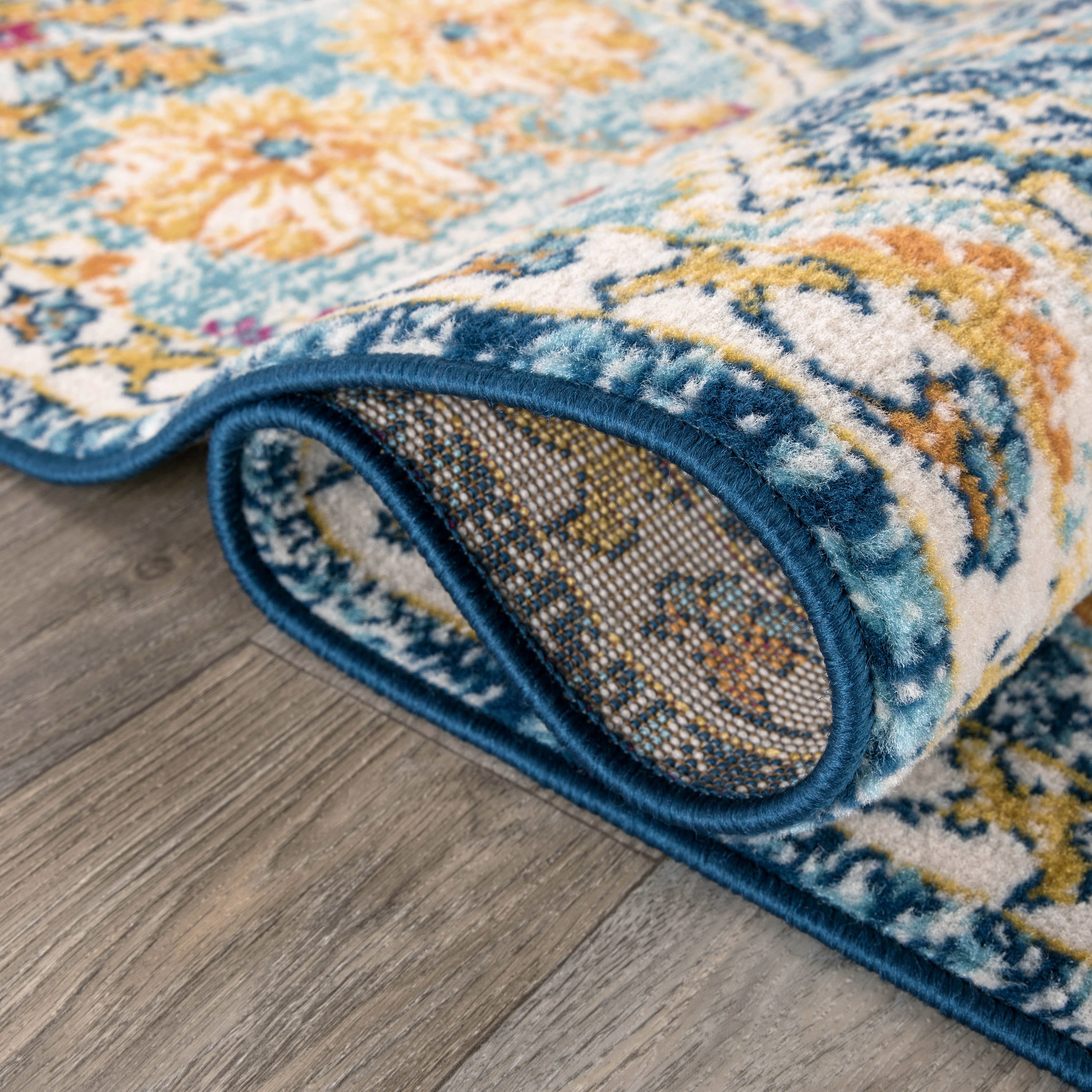 Navy Synthetic 5' x 7' Reversible Washable Area Rug