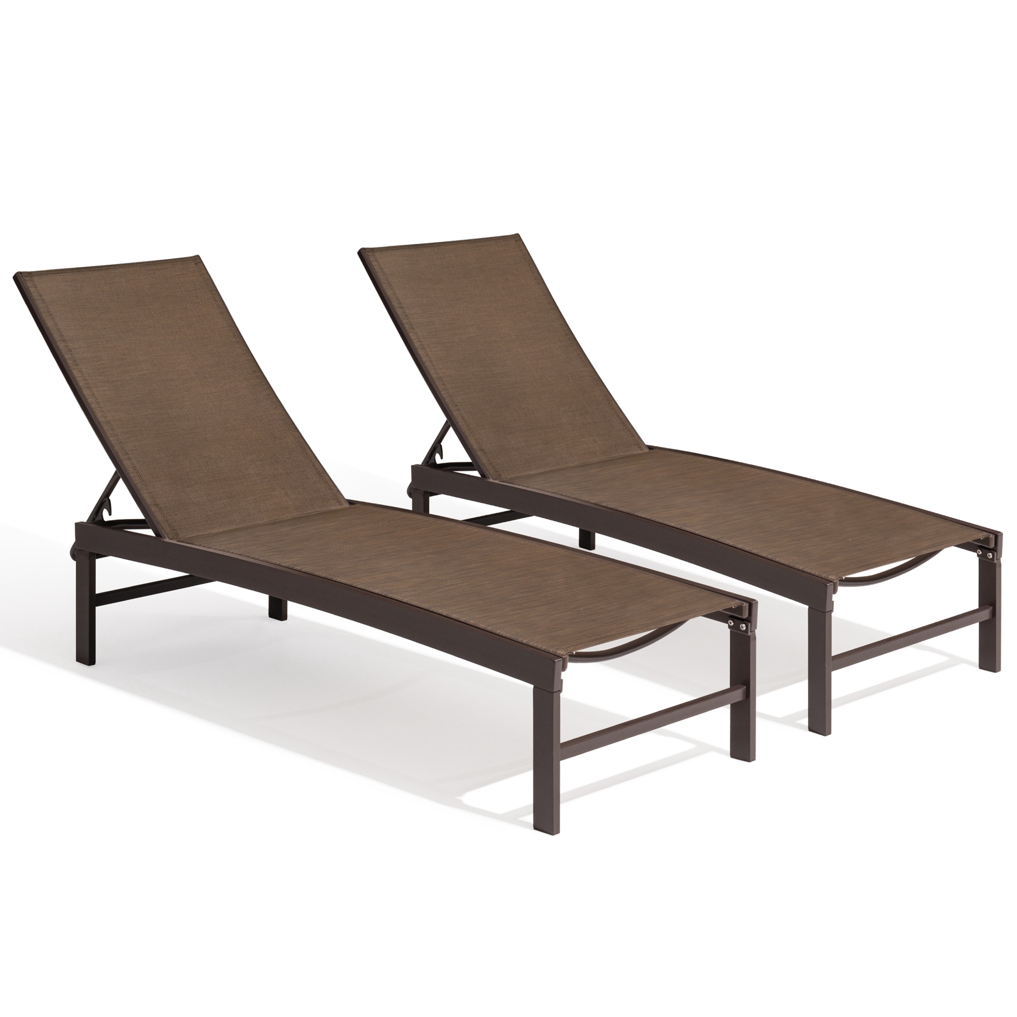 Crestlive Products Patio Chaise Lounge Set Of 2 Aluminum Frame In Brown  Finish Metal Frame Stationary Chaise Lounge Chair(S) With Brown Textilene  Fabric Sling Seat In The Patio Chairs Department At Lowes.Com