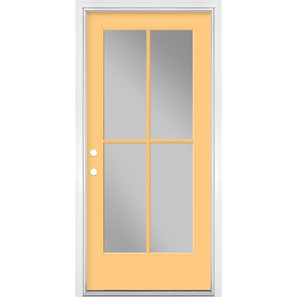 Masonite 1524140 36-in x 80-in x 4-9/16-in Fiberglass Full lite Left-hand inswing Cabana Yellow Painted Prehung Front Door with Brickmould Insulating core