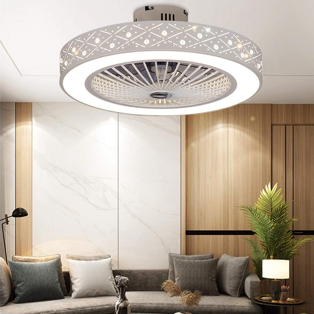 Oukaning HG-WMTZXL-3023-US-1 21.6-in Color-Changing Integrated LED Flush Mount Hollow Geometric Pattern Stepless Dimming with ABS Blades Fandelier Ceiling Fan With Light - Remote Included ( 7 -Blade )