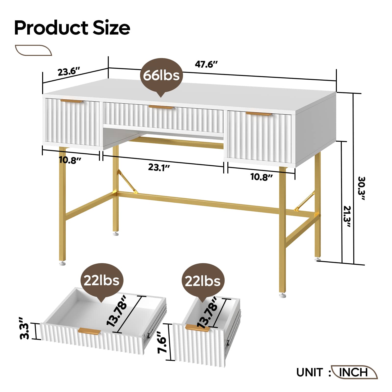 Bestier LOW-H105860G-BWHT desks - View #2