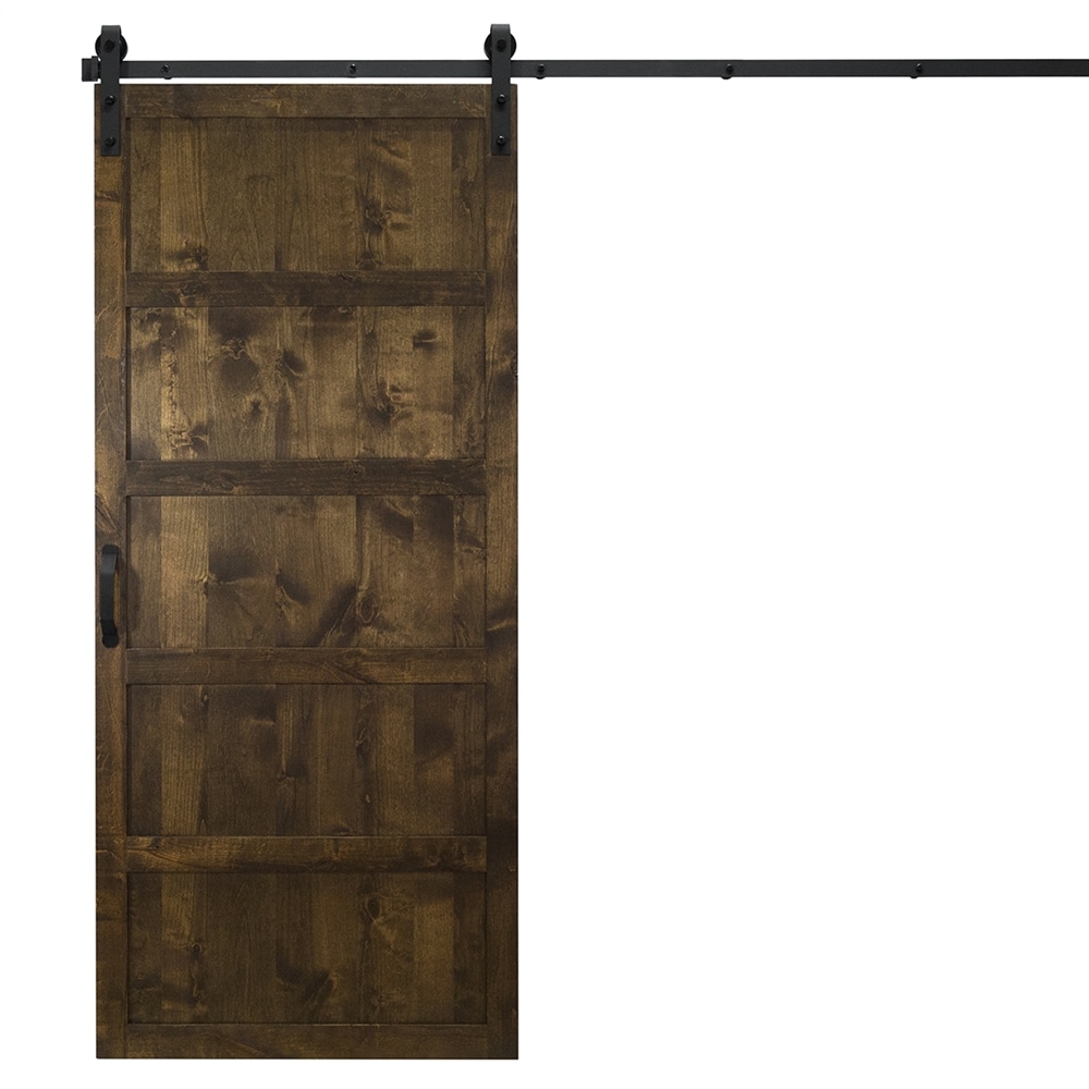 Dogberry DFIVE36DKCHNONEHARD 36-in x 84-in Dark Chocolate Knotty alder Wood Solid core Single Barn Door (Hardware Included)