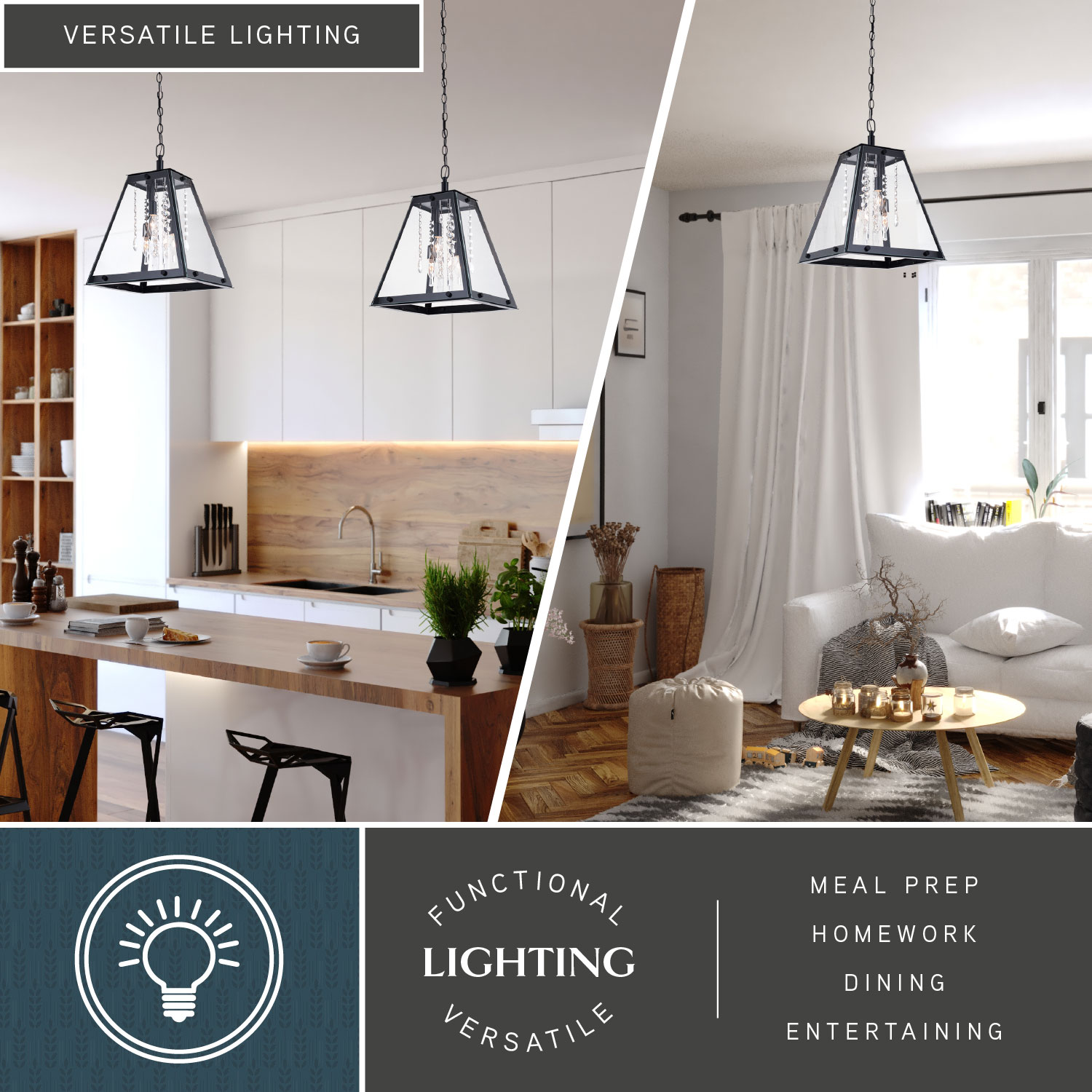 Tremont Urban Loft 15" Mini Pendant in Matte Black with Crystal Strands