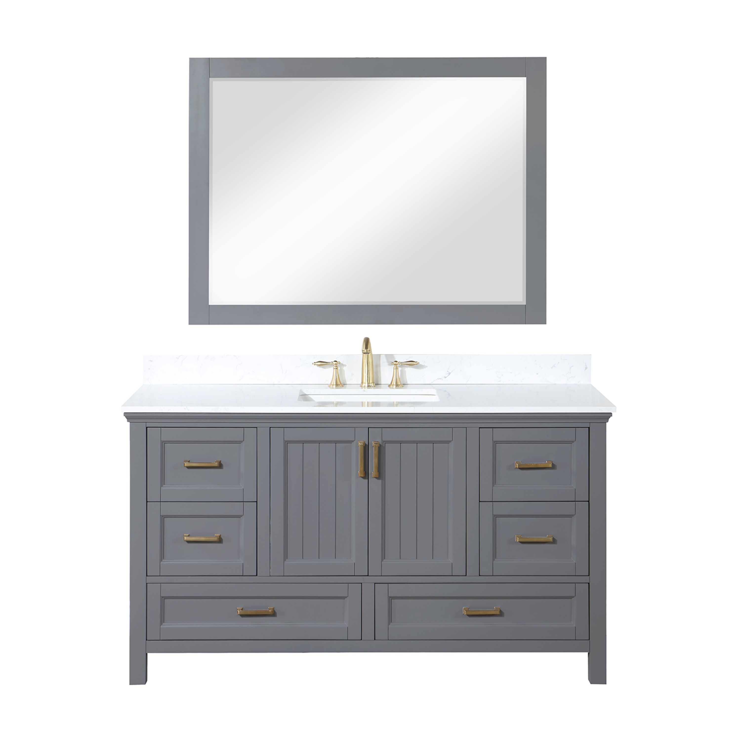 Altair 538060S-GR-AW Isla 60-in Gray Undermount Single sink Bathroom Vanity with Aosta White Engineered marble Top (Mirror Included)