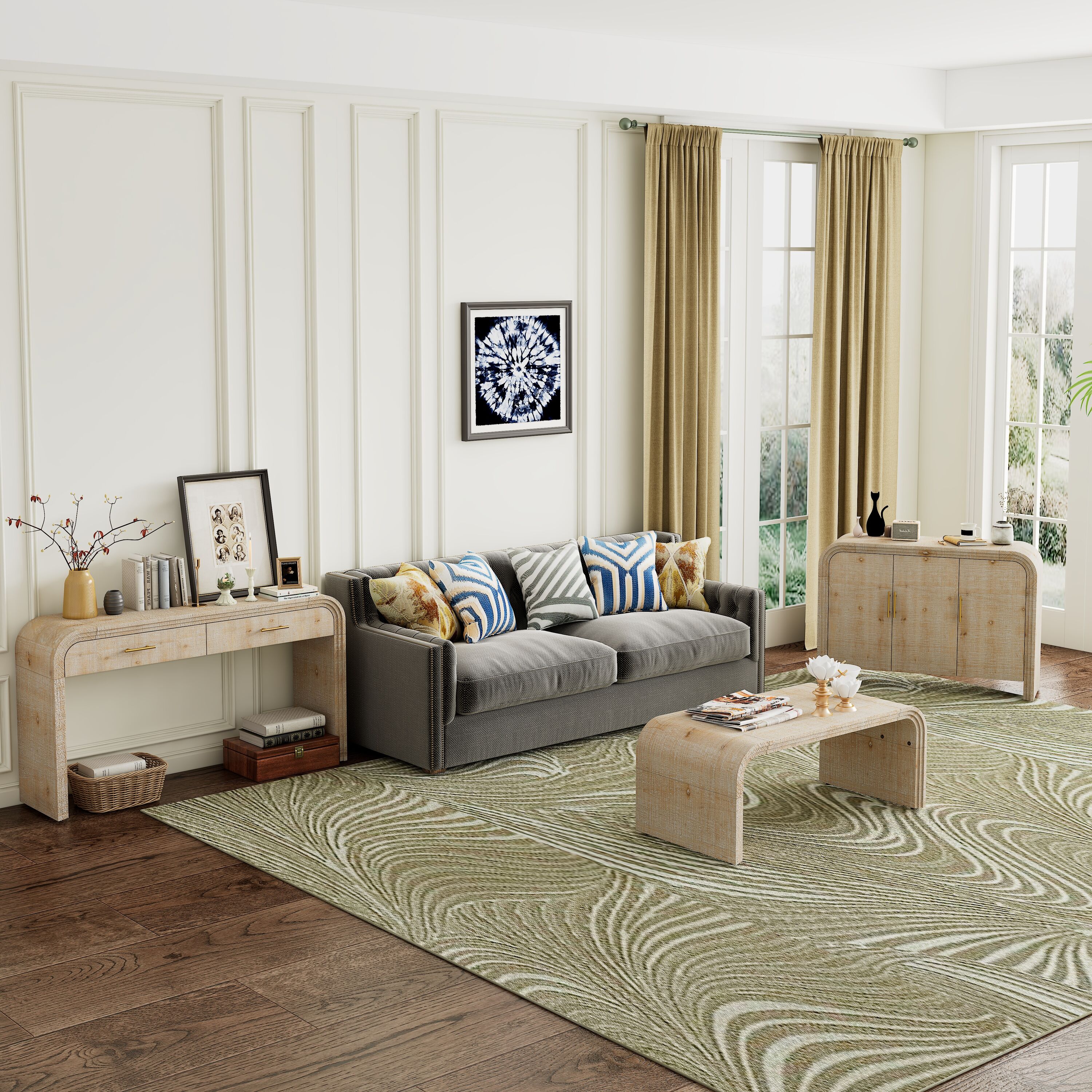 ModernLuxe XW000016AAD Unique Retro Silhouette Sectional ThreePiece Set Containing Sideboard Console Table and Coffee Table Suitable for Dining Room Living Room and Entrance Natural Wood Wash