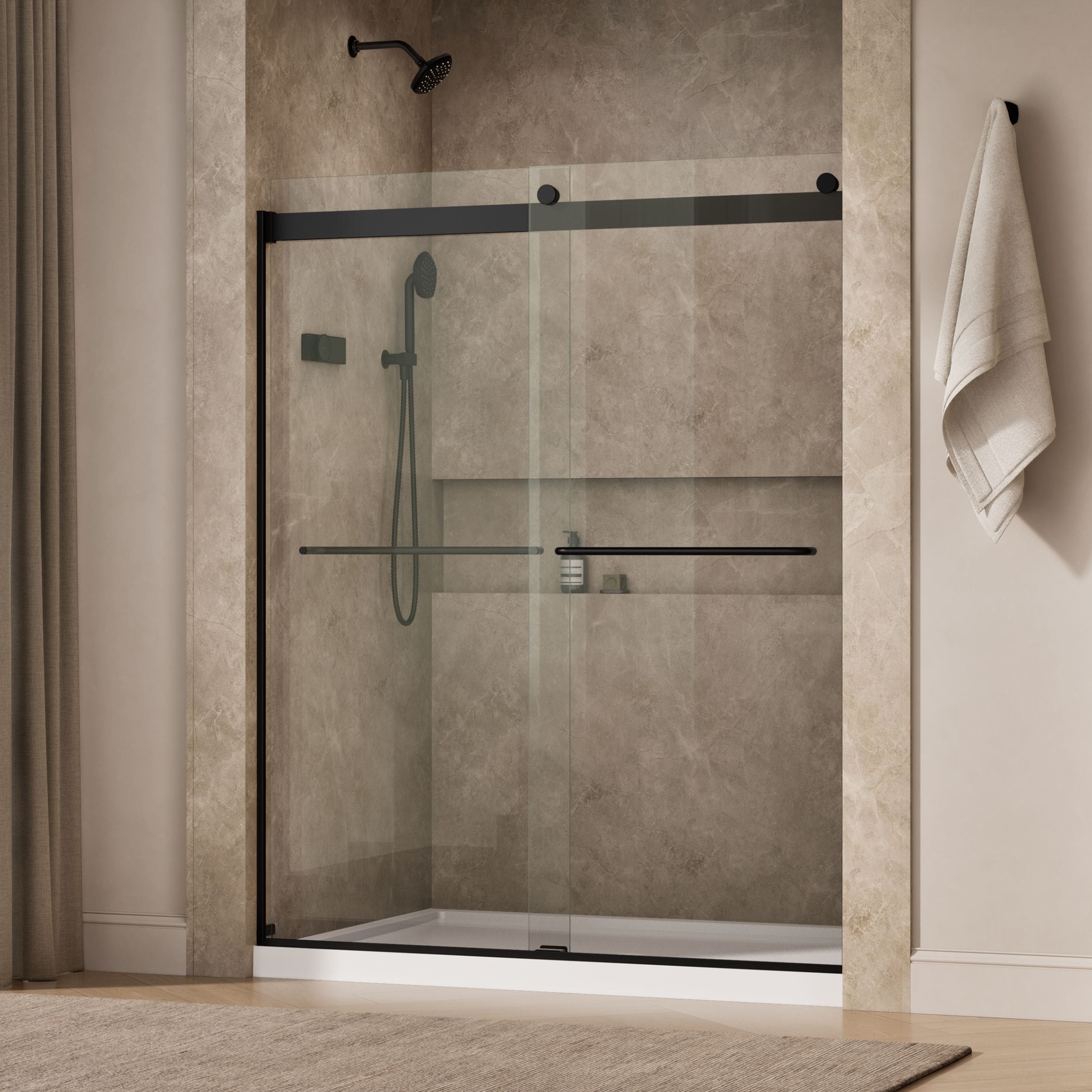 KOHLER Levity Matte Black 56-in to 60-in W x 74-in H Semi-frameless Clear Glass Bypass Sliding Shower door