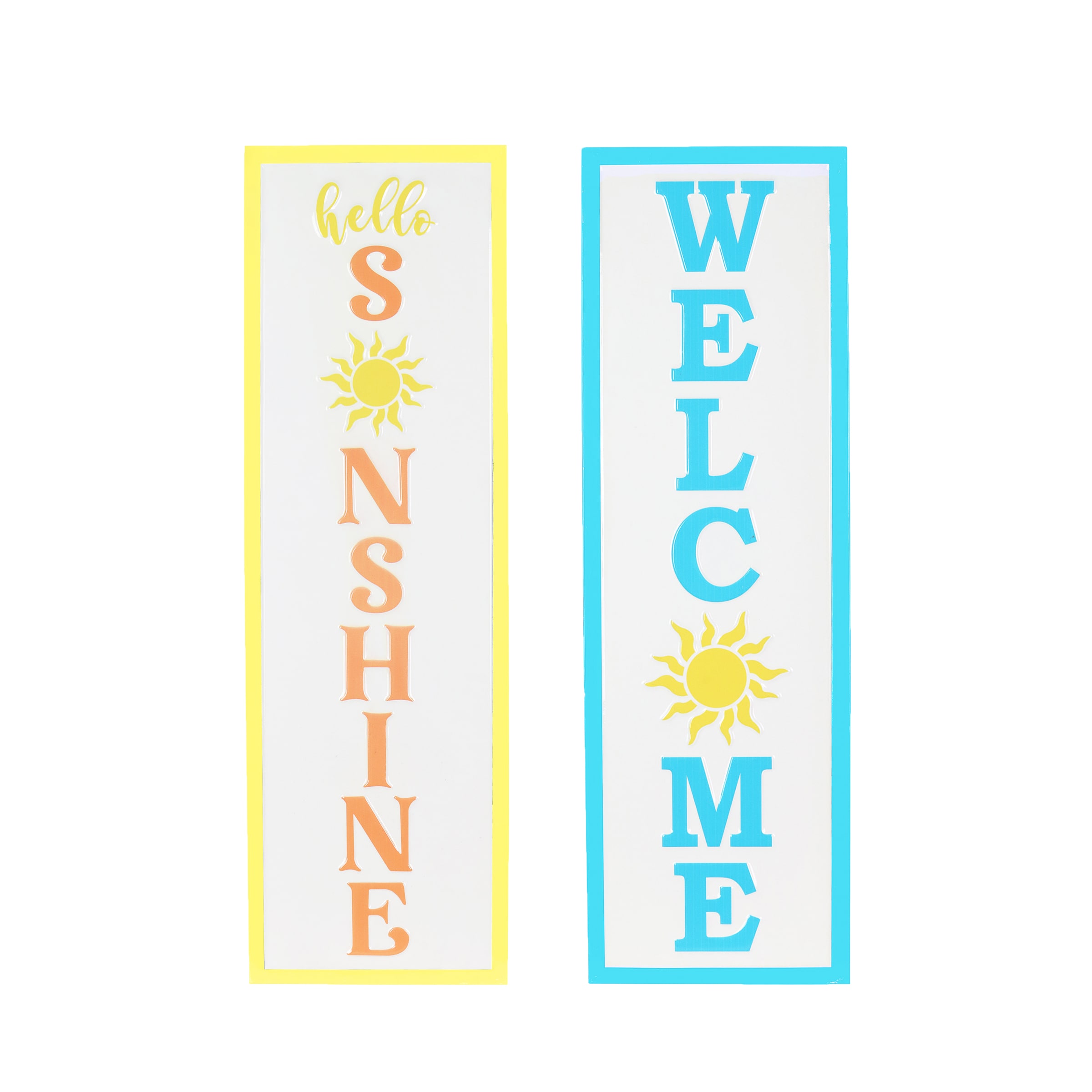 Style Selections 06216-L Hello Sunshine and Welcome Multiple colors/finishes 23-in H x 7.5-in W Garden Metal Wall panel