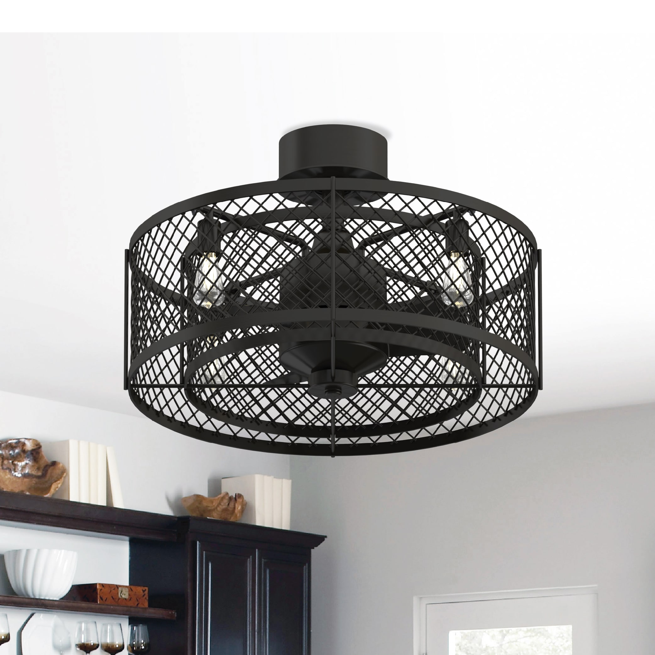 Fanimation Studio Collection LP8350BLAZ Vintere 13-in Outdoor Aged Bronze with Black Blades Fandelier Ceiling Fan With Light - Remote Included ( 3 -Blade )