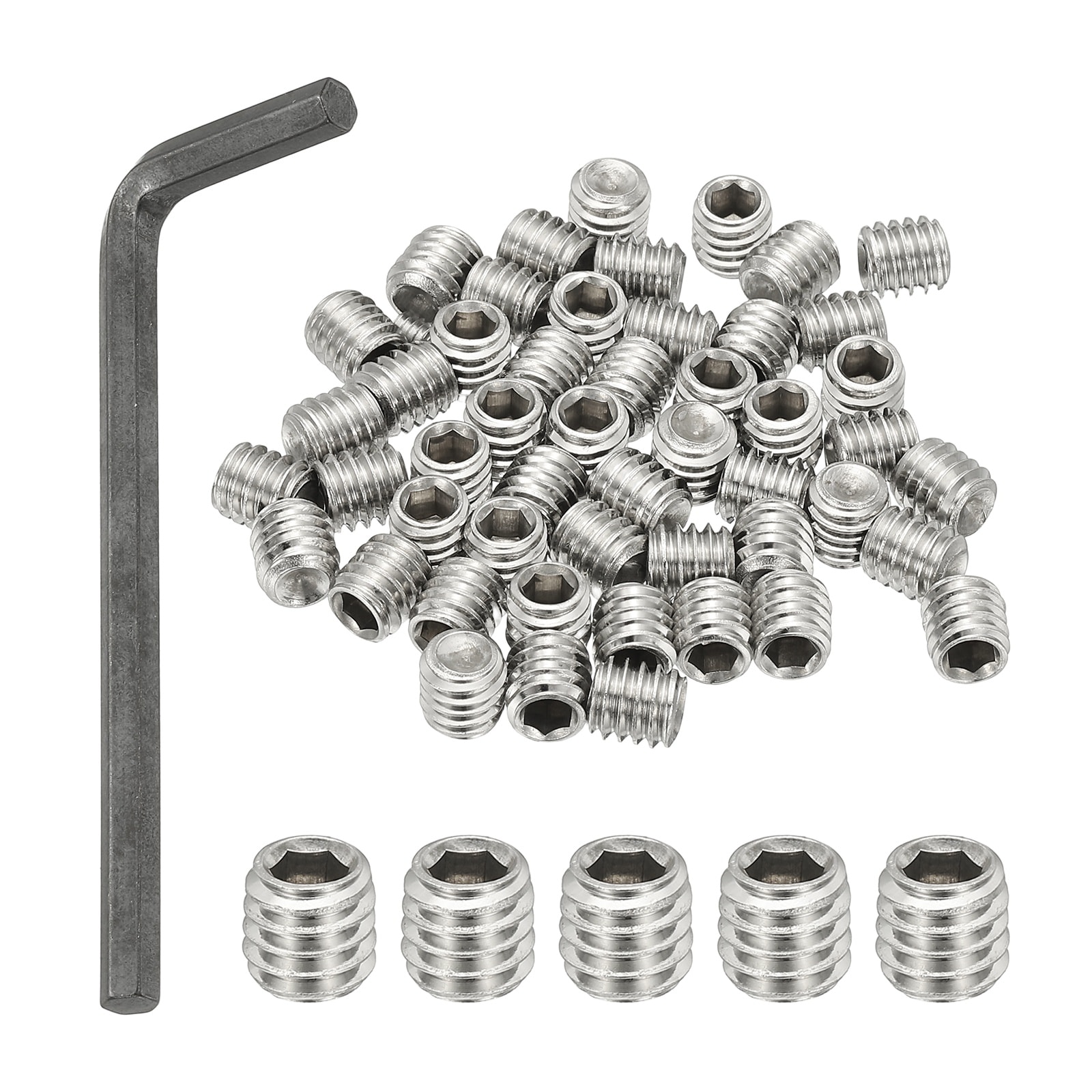PATIKIL 5/16-18x5/16 Inch Hex Socket Grub Screws 50pcs Cup Point Set Screw with Wrench