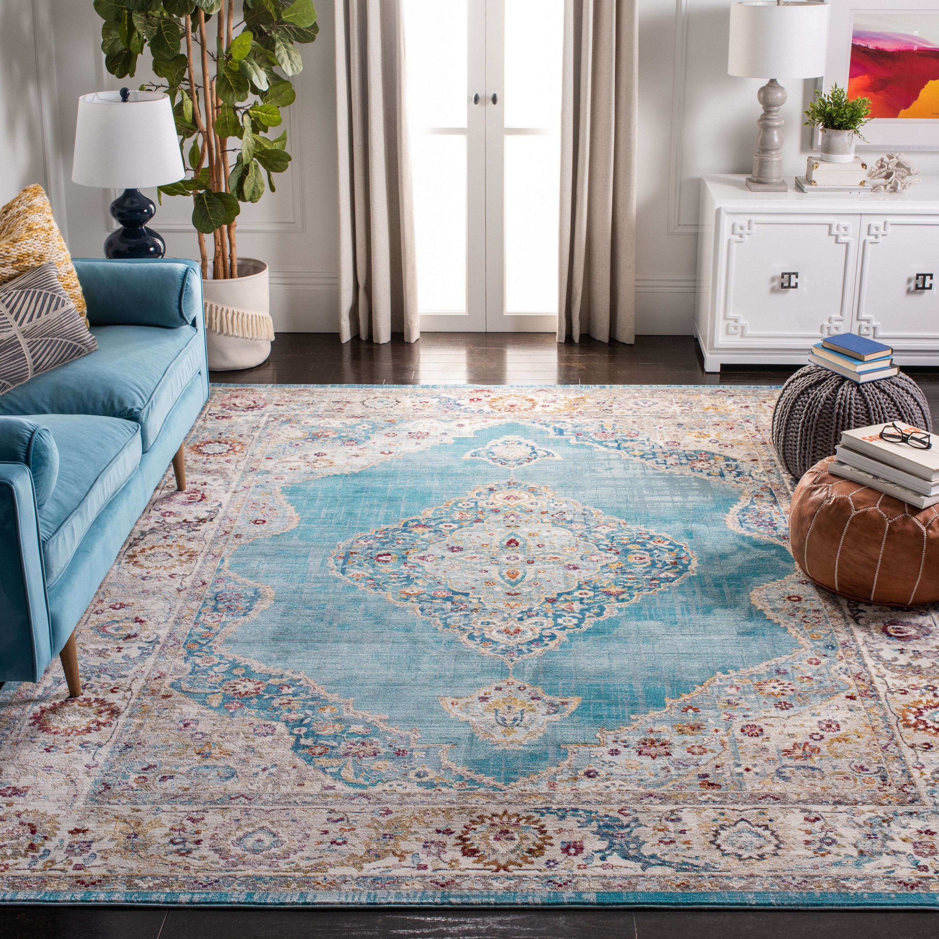 Safavieh ARA116M-9 Aria Botich 9 x 12 (ft) Loomed Polypropylene Ivory/Navy Rectangular Indoor Distressed/Overdyed Vintage Area rug