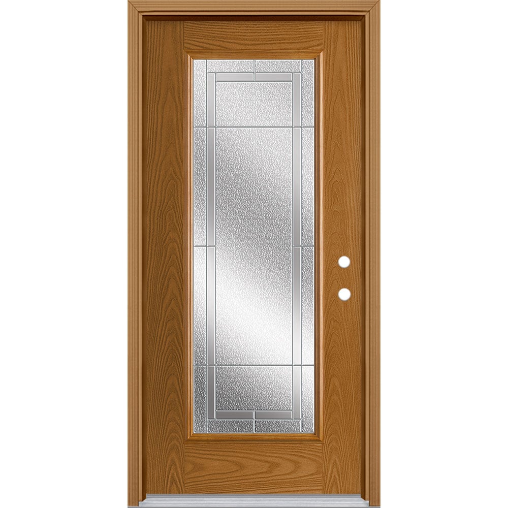 Masonite 3419825 Focus 36-in x 80-in x 4-9/16-in Fiberglass Craftsman Left-hand inswing Oakcrest Stained Prehung Front Door with Brickmould Insulating core