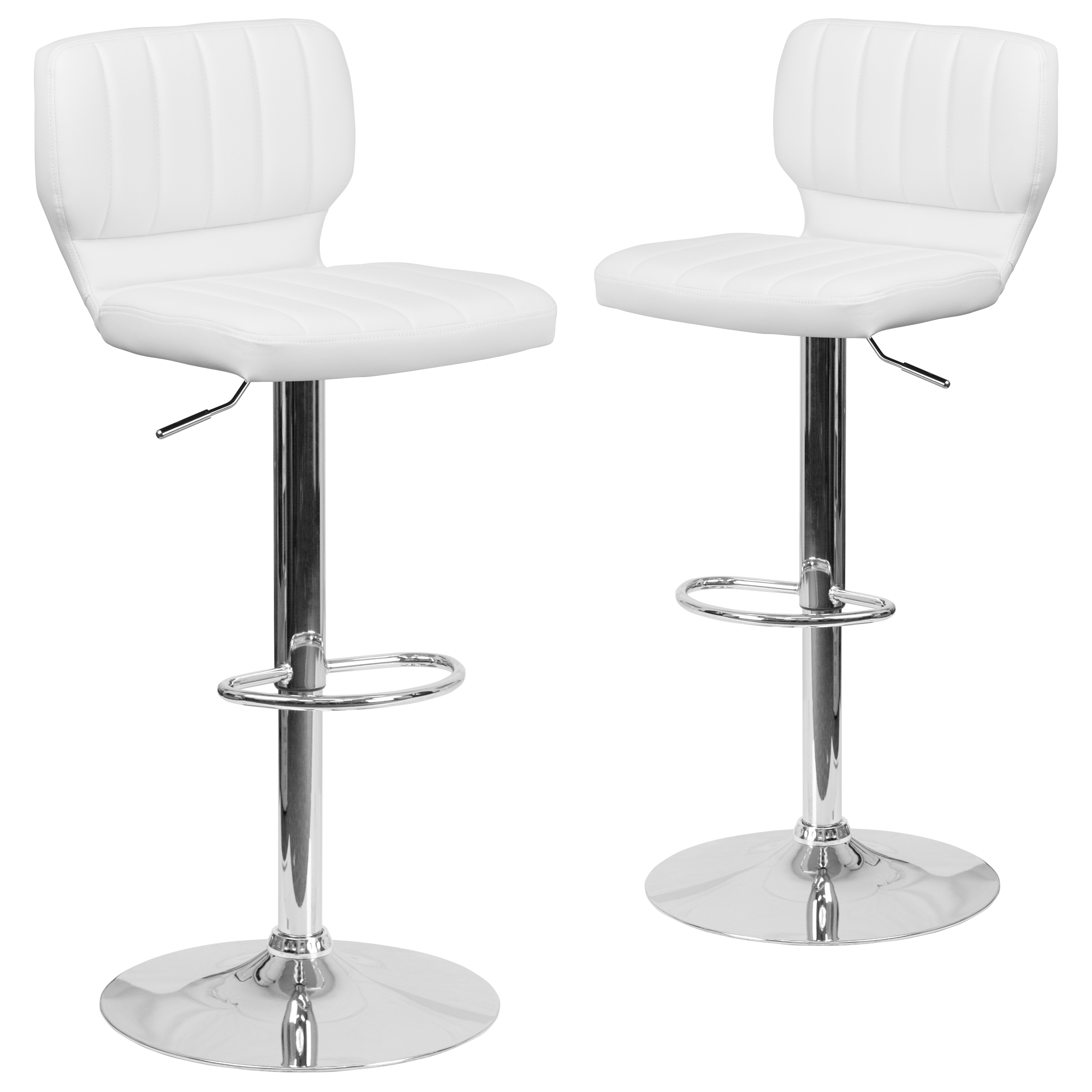 Flash Furniture 889142063599 White Vinyl 25.0-Inches H Adjustable Height Counter height Square seat Upholstered Swivel Metal Bar Stool and Back