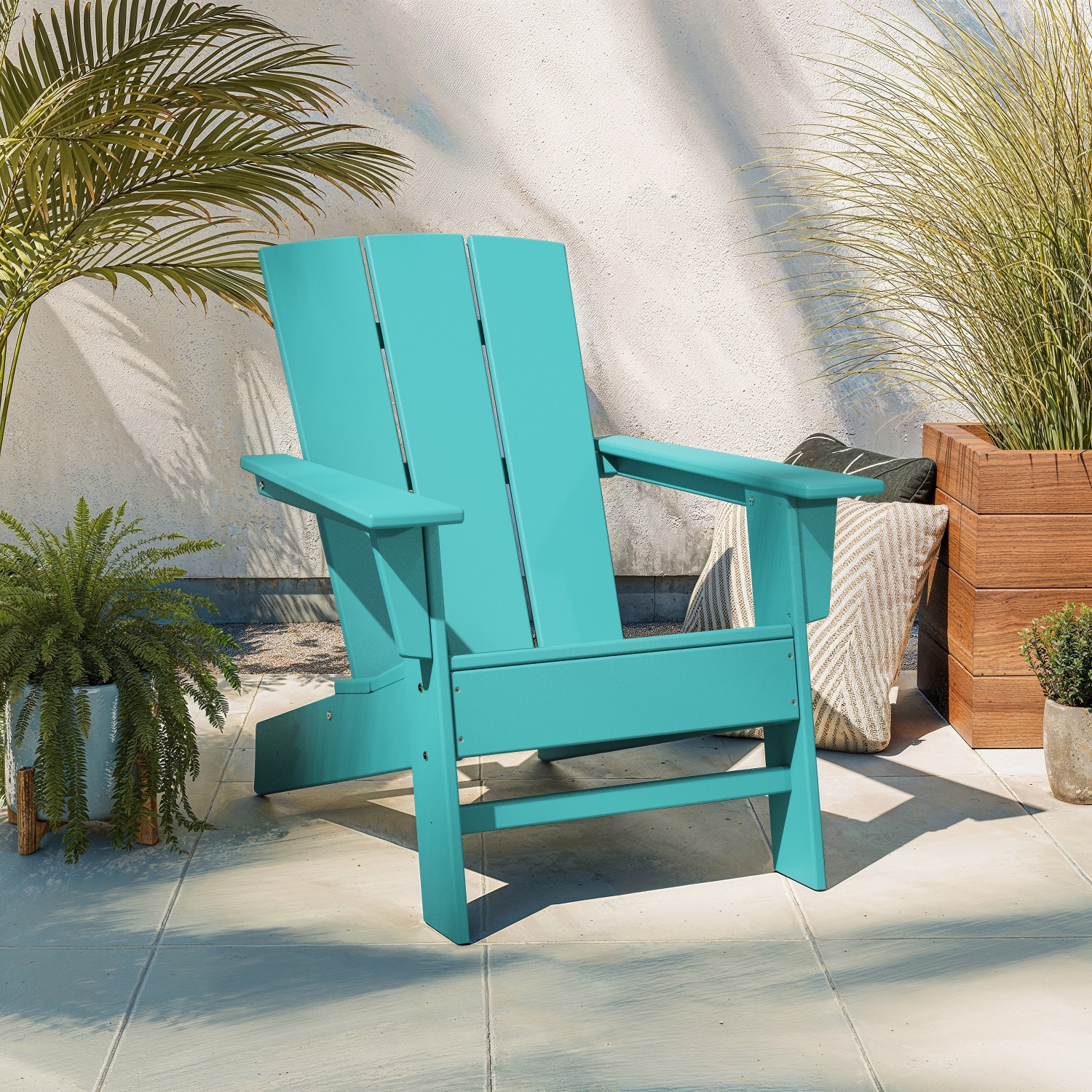 allen + roth by POLYWOOD ARAD210-1AR Oakport Aruba HDPE Frame Stationary Adirondack Chair with Slat Seat