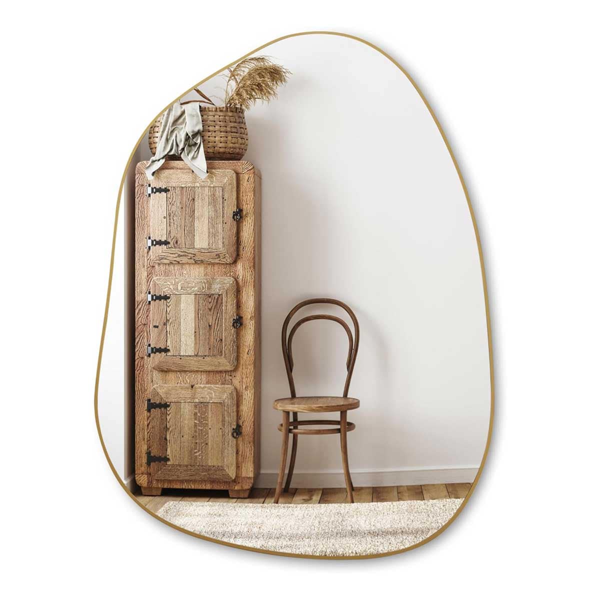 Aoibox LABDM2903 Irregular Wall Mirror Asymmetrical Design 32x24 Inches Gold Finish for Bathroom Bedroom Living Room Entryway Modern Boho Decor