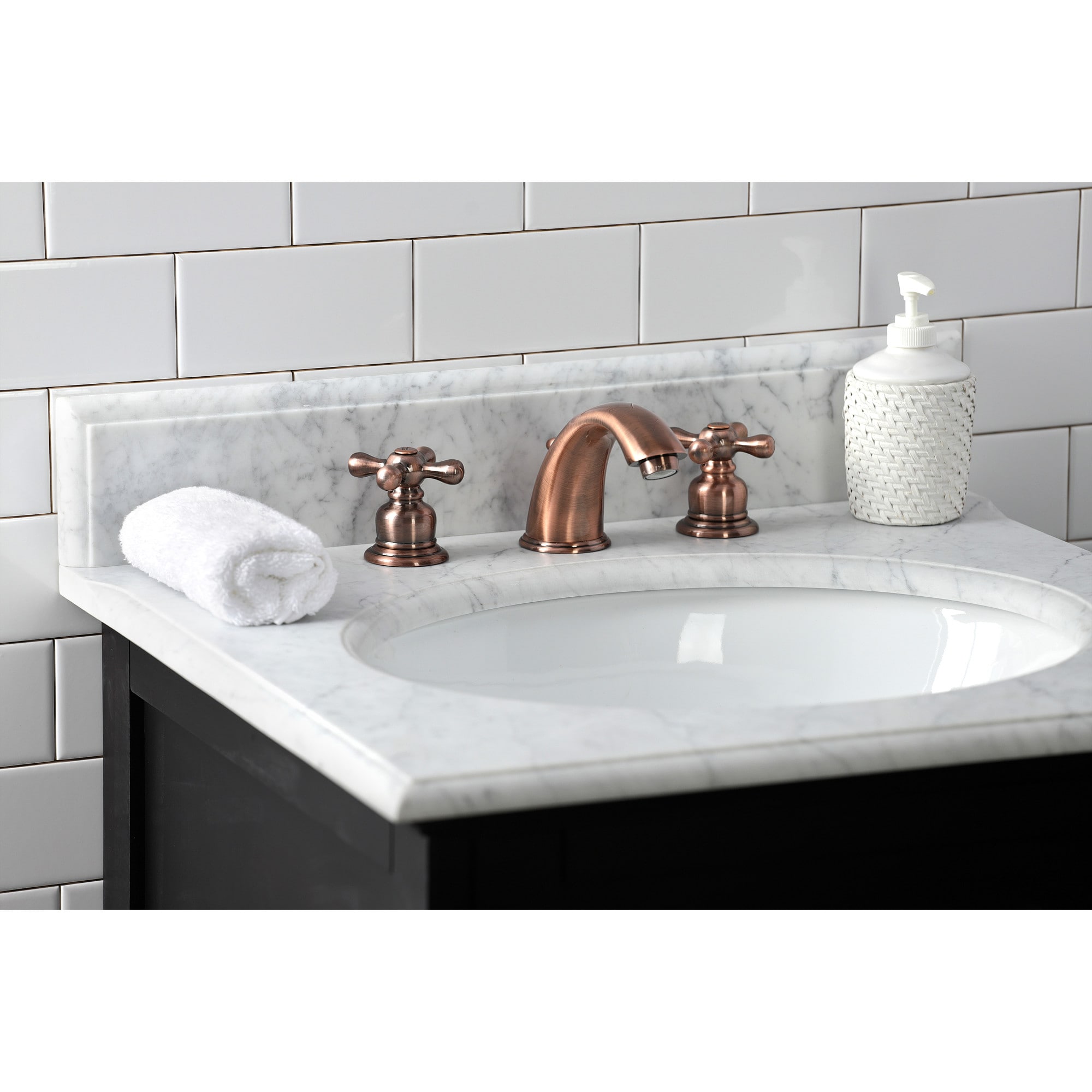 Kingston Brass WLKB966AX Victorian Antique copper Widespread 2-handle Low-arc Residential Handle Bathroom Sink Faucet with Drain
