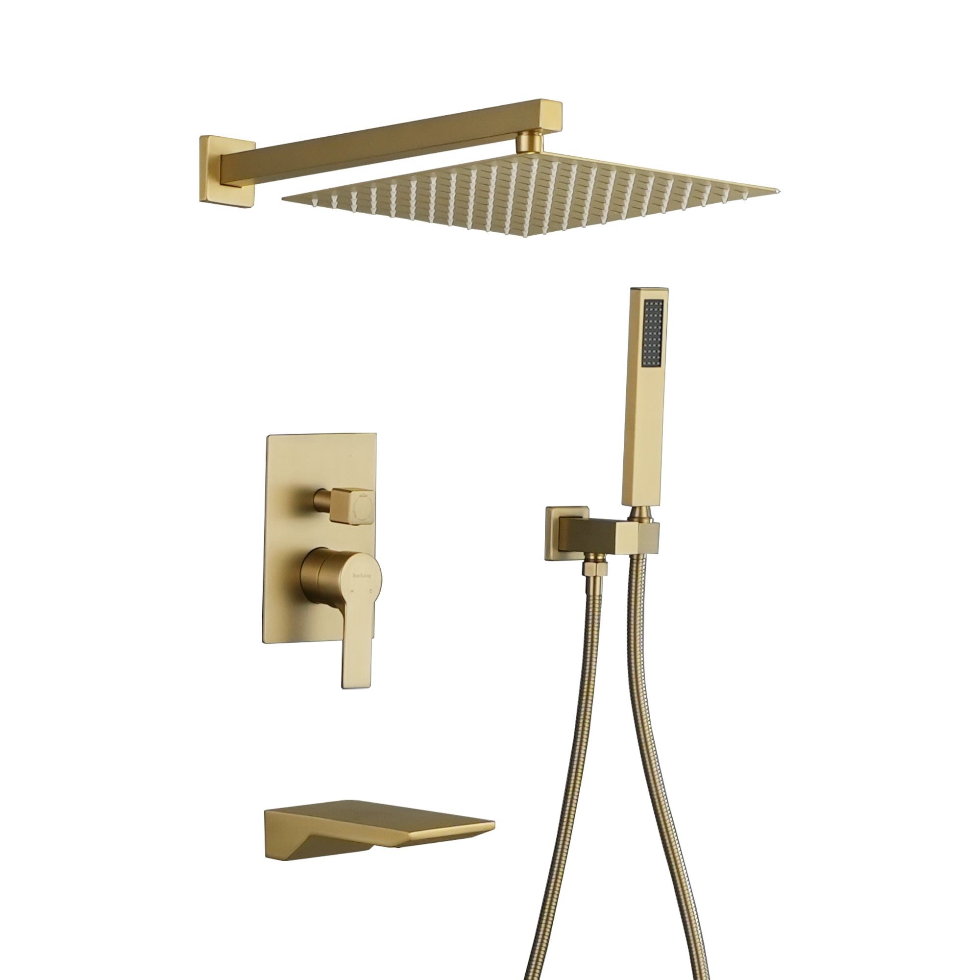 Clihome CSMD-BS880-16BG12 Brushed Gold 12-Inches Waterfall Dual Head Built-In Shower Faucet System with 3-way Diverter ( Pressure-balanced Valve Included )