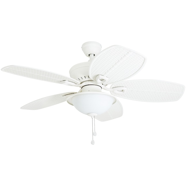 Harbor Breeze Cedar Shoals 44 In White Led Indoor Outdoor Downrod Or Flush Mount Ceiling Fan With Light 5 Blade The Fans Department At Com - Flush Mount Ceiling Fan Without Light White
