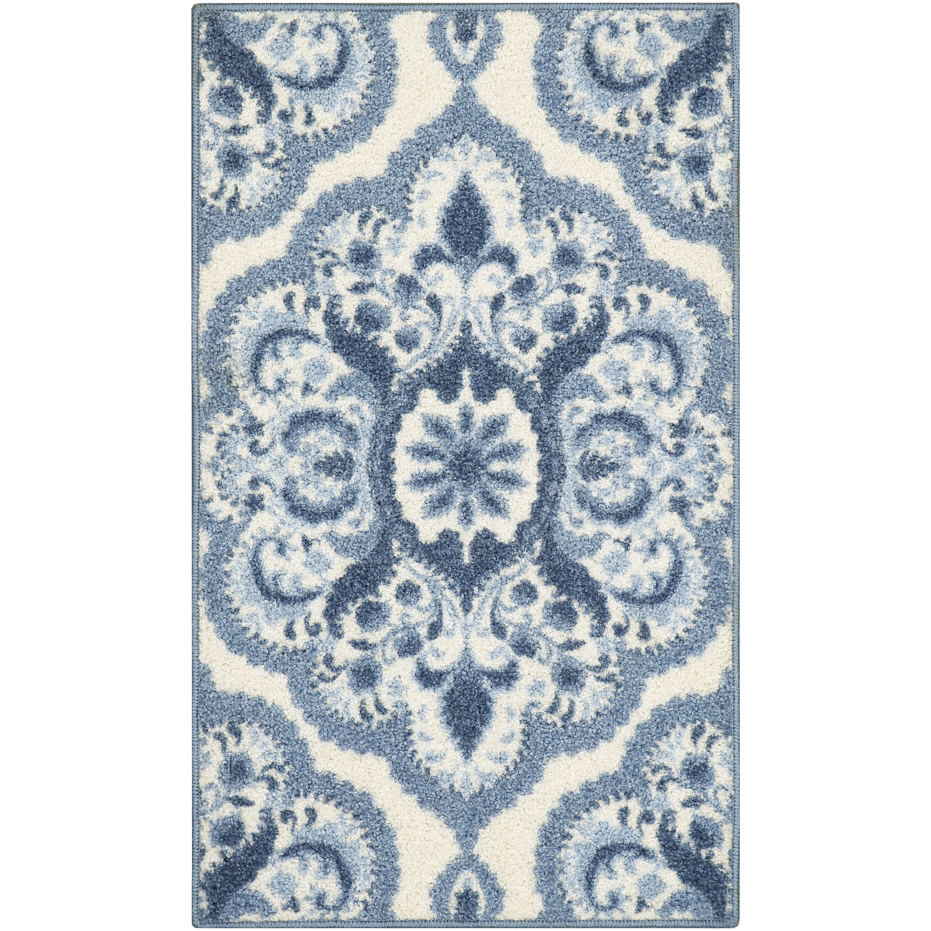 Blue Floral Medallion Washable Tufted Kids Area Rug