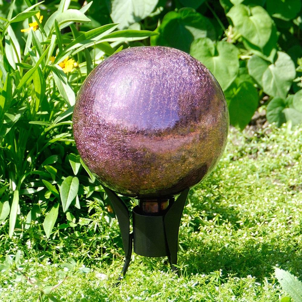 10-Inch Plum Crackle Glass Garden Gazing Globe