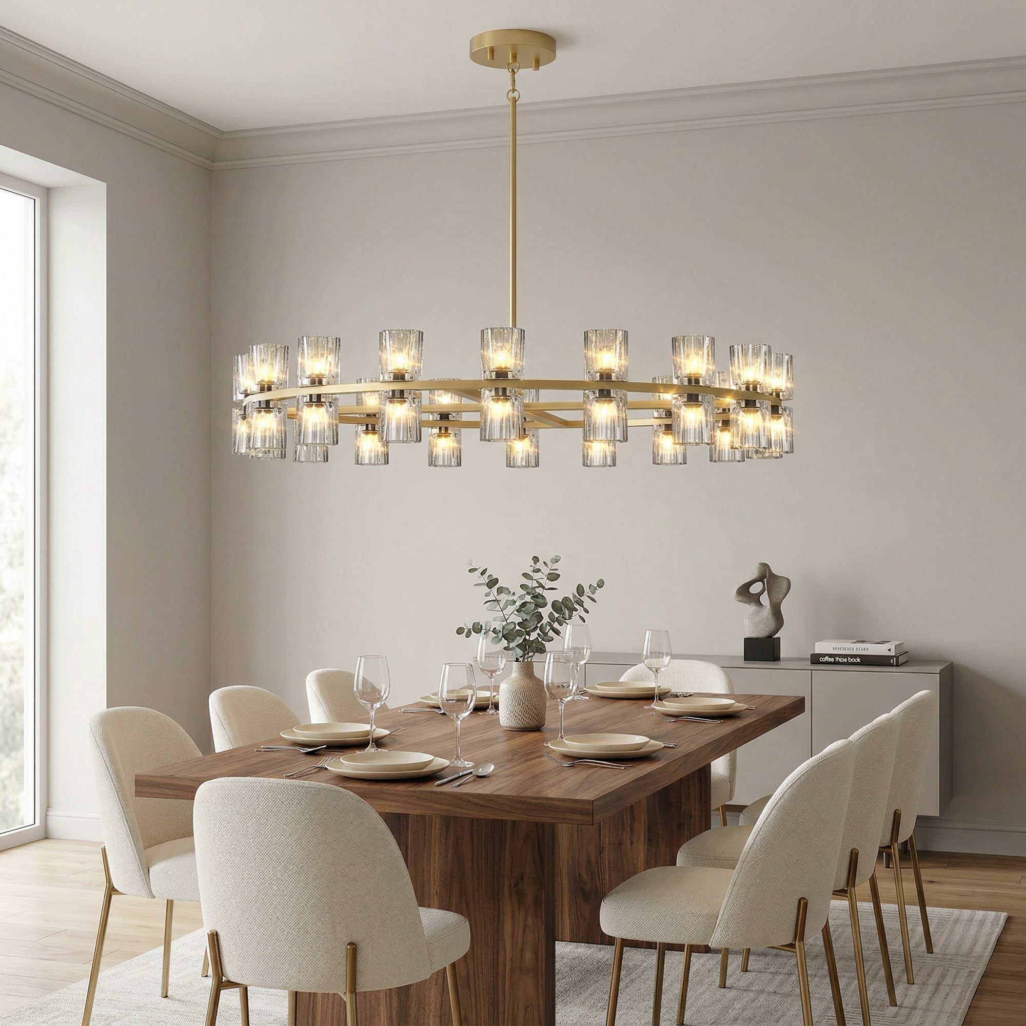 RCCFBHM 36-in Modern Gold Round Wagon Wheel Chandelier 36 Light K9 Crystal Ceiling Fixture Bulbs Included