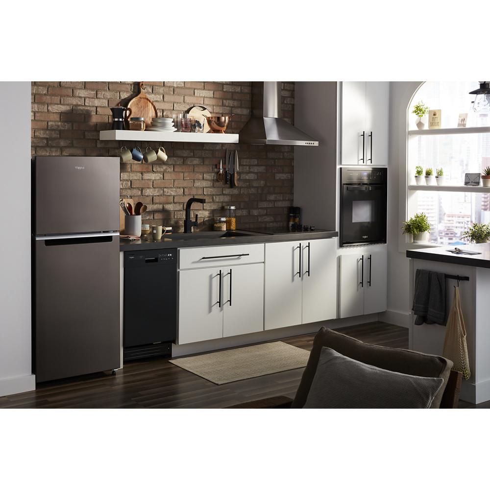 black stainless steel top freezer refrigerator