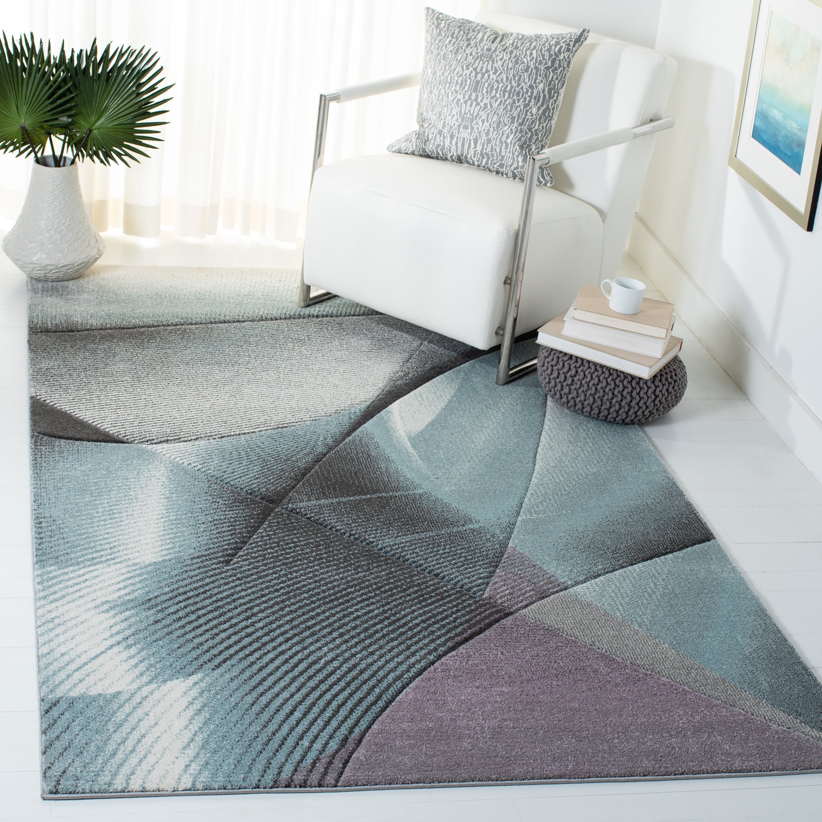 Safavieh HLW715F-9 Hollywood Skota 9 x 12 (ft) Loomed Polypropylene Gray/Light Blue Rectangular Indoor Abstract Mid-Century Modern Area rug